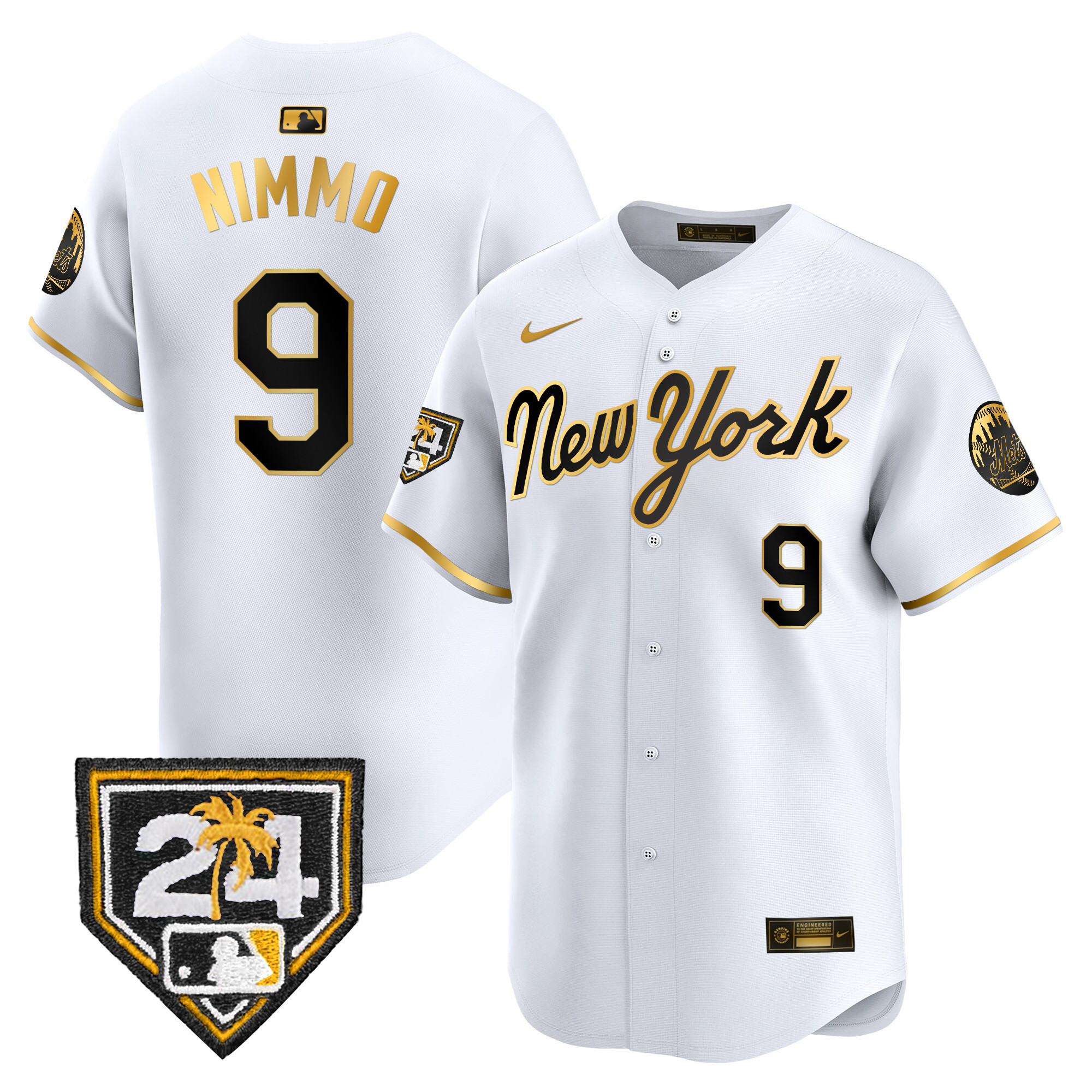 Brandon Nimmo Men's New York Mets 2024 Spring Training Vapor Premier Limited White Gold Jersey - All Stitched