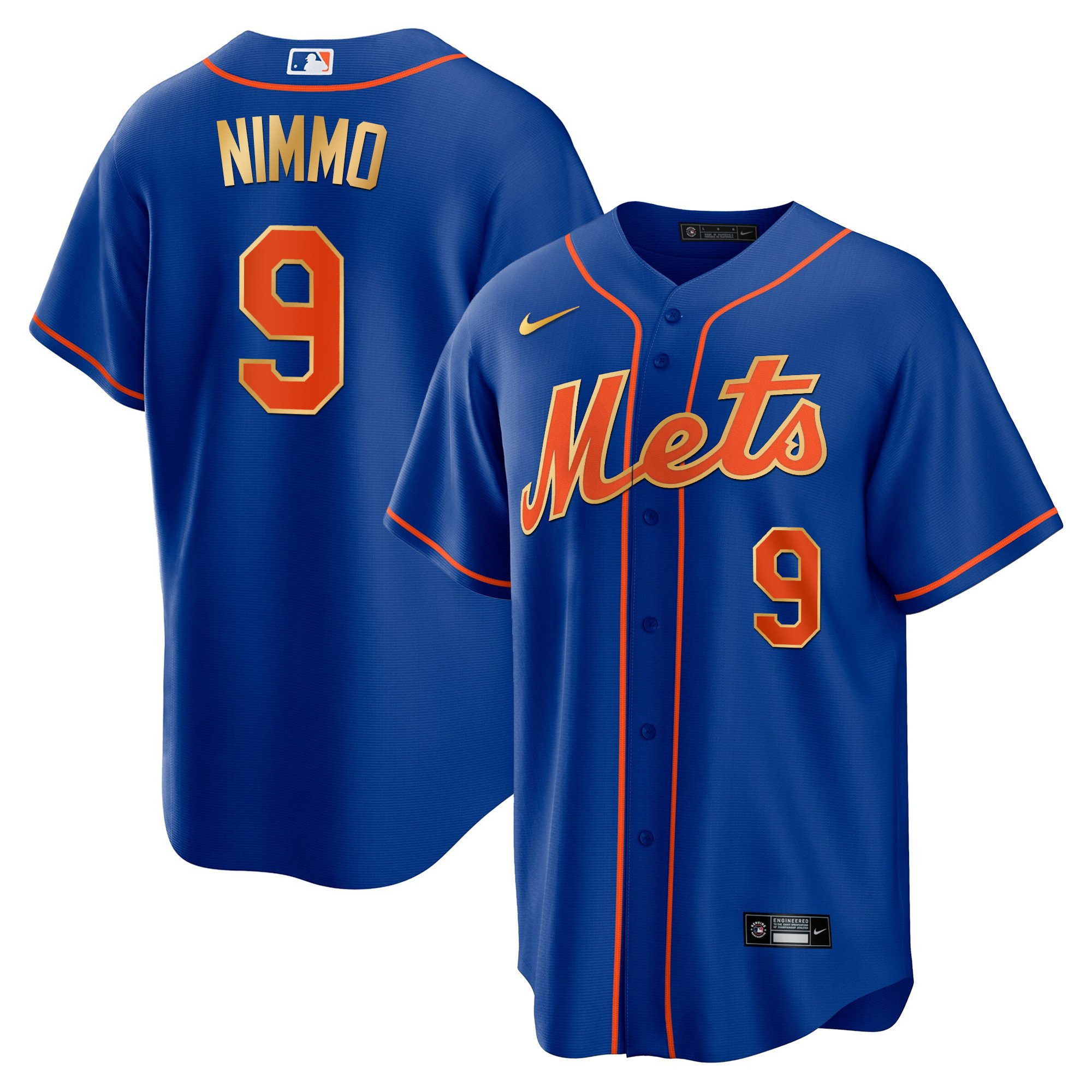 Brandon Nimmo Men's New York Mets Gold Trim Cool Navy Jersey - All Stitched