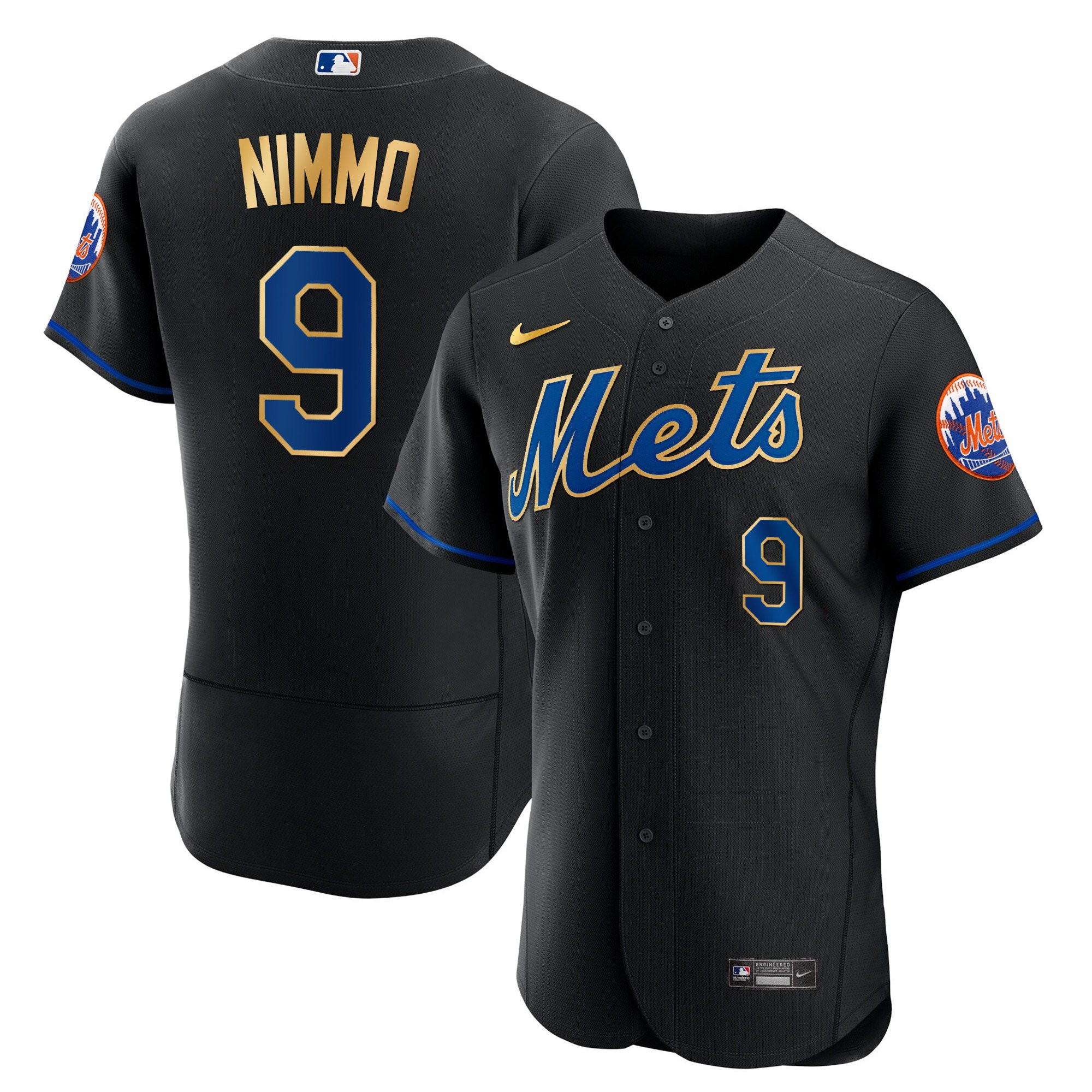 Brandon Nimmo Men's New York Mets Gold Trim Flex Black Jersey - All Stitched