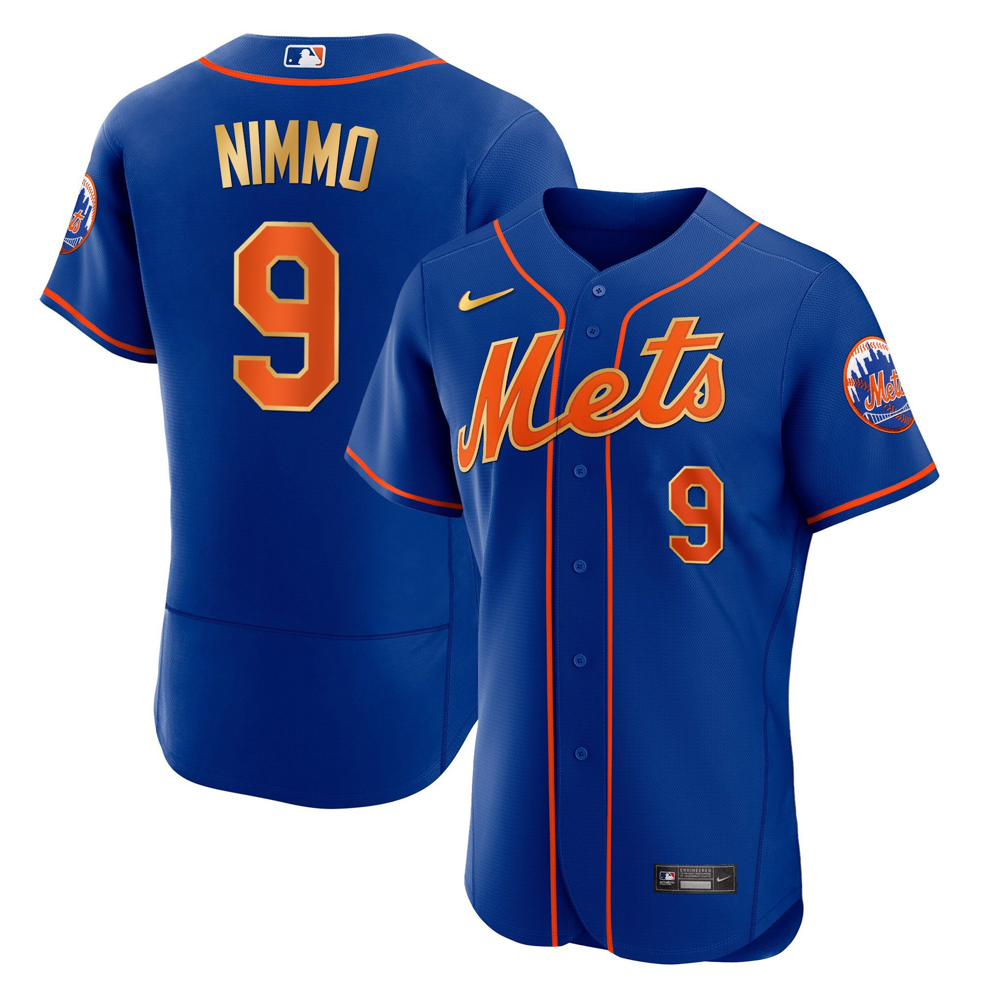 Brandon Nimmo Men's New York Mets Gold Trim Flex Navy Jersey - All Stitched