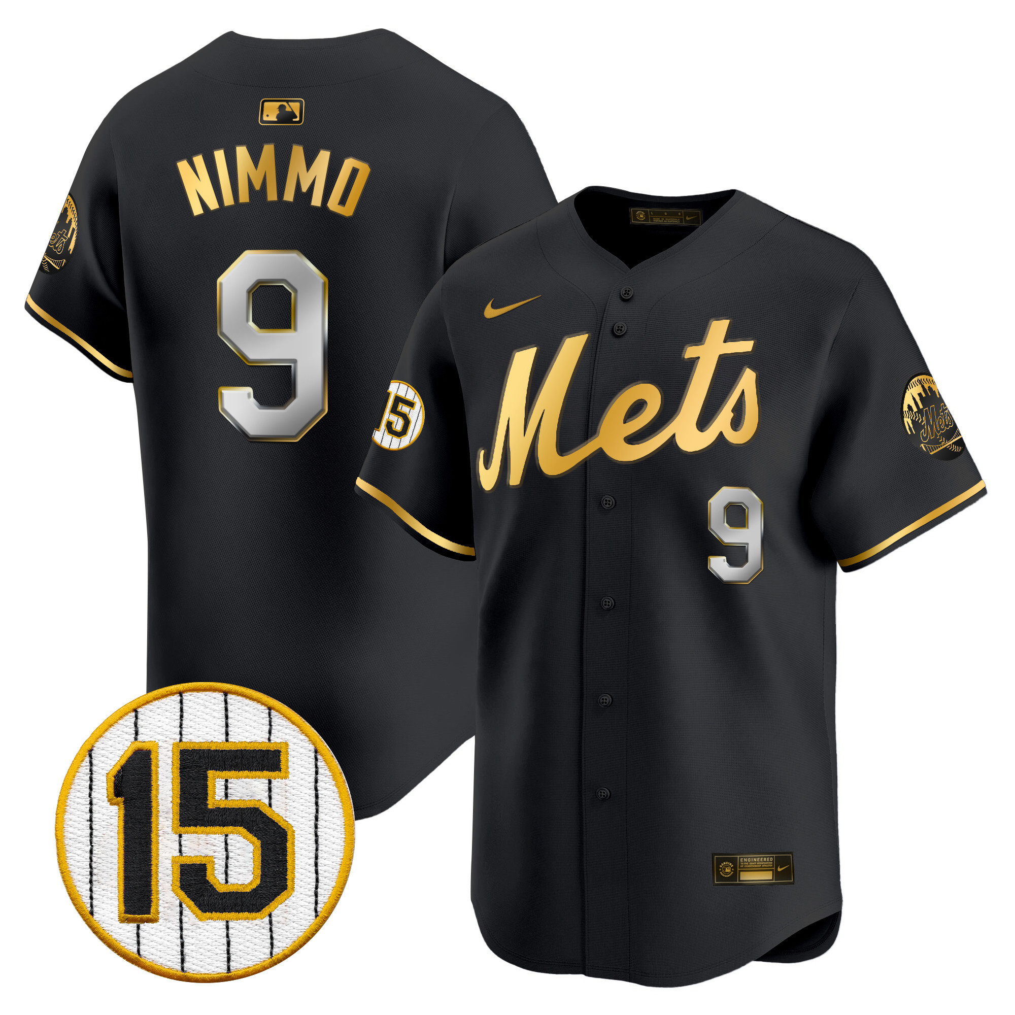 Brandon Nimmo Men's New York Mets Jerry Grote Patch Vapor Premier Limited Black Gold Jersey - All Stitched