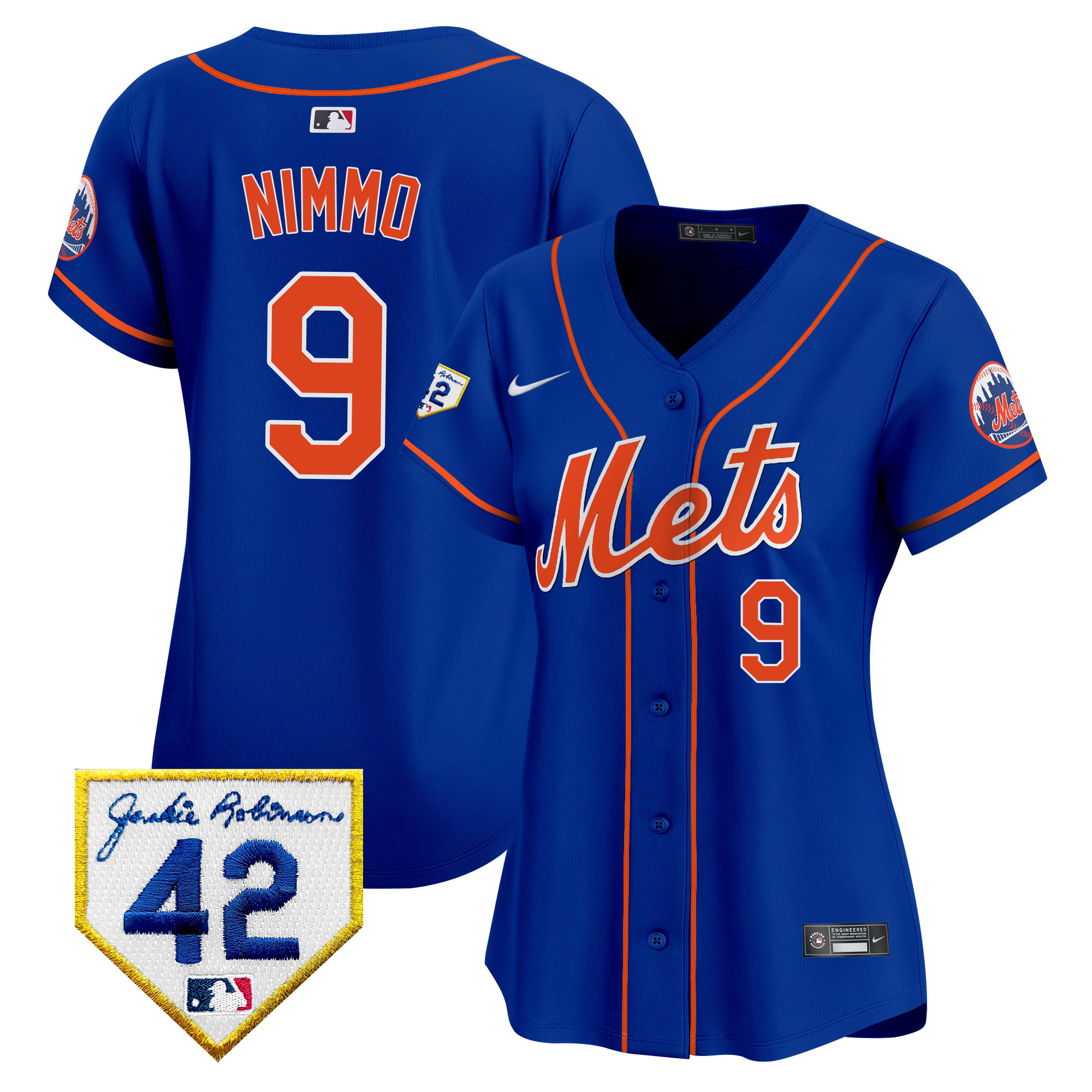 Brandon Nimmo Women's New York Mets 2024 Jackie Robinson Patch Vapor Premier Limited Royal Jersey - All Stitched