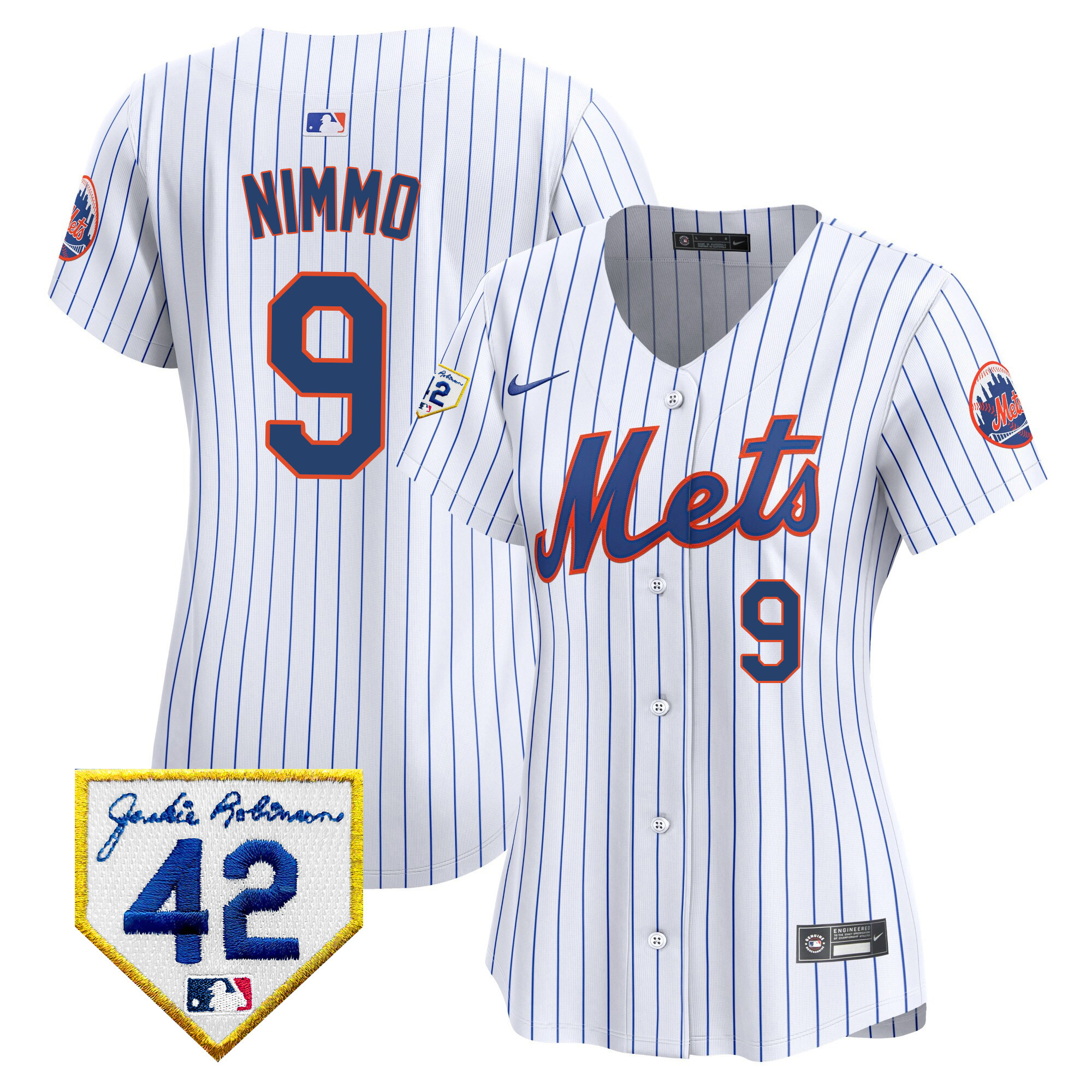 Brandon Nimmo Women's New York Mets 2024 Jackie Robinson Patch Vapor Premier Limited White Jersey - All Stitched