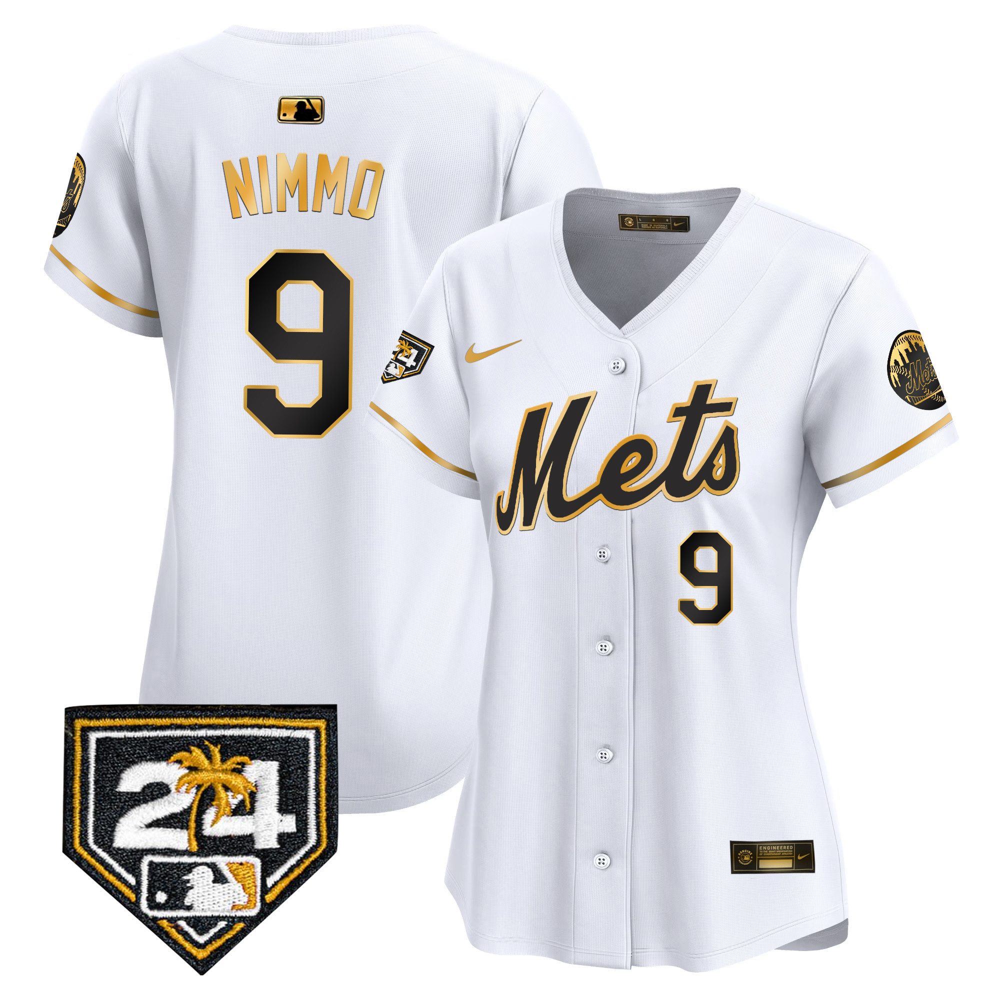 Brandon Nimmo Women's New York Mets 2024 Spring Training Vapor Premier Limited V2 White Gold Jersey - All Stitched