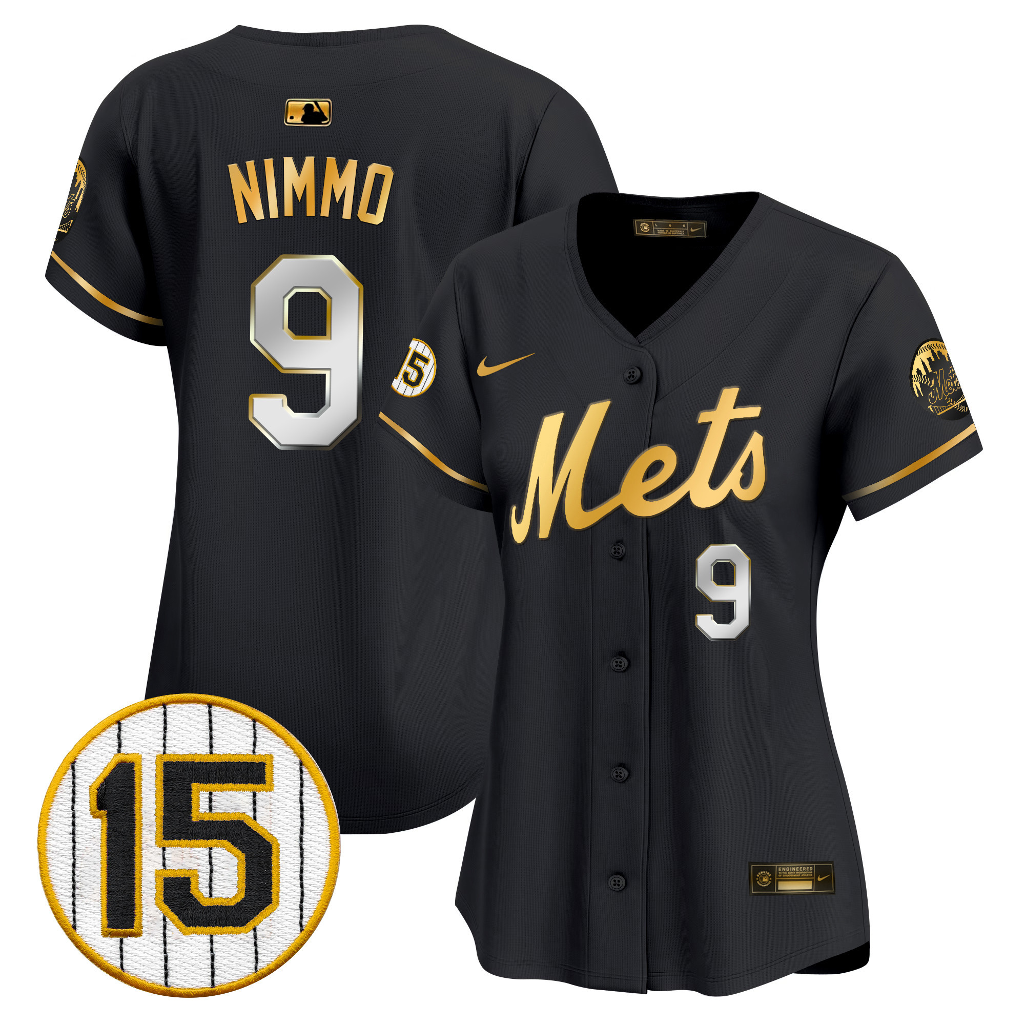 Brandon Nimmo Women's New York Mets Jerry Grote Patch Vapor Premier Limited Black Gold Jersey - All Stitched