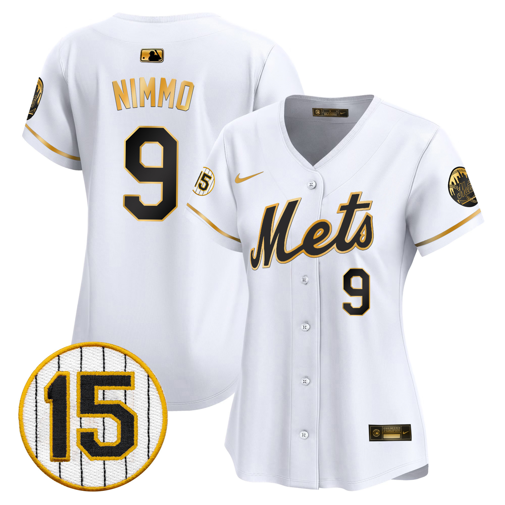 Brandon Nimmo Women's New York Mets Jerry Grote Patch Vapor Premier Limited White Gold Jersey - All Stitched