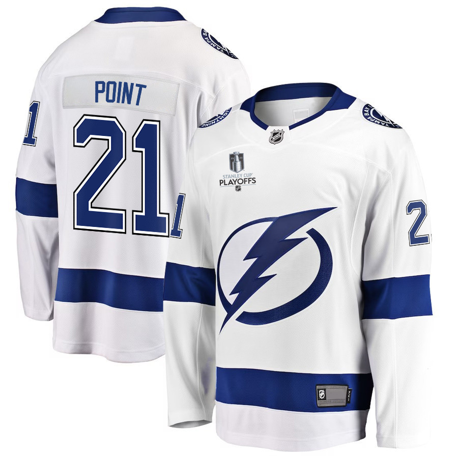 Brayden Point 21 Tampa Bay Lightning Stanley Cup 2023 Playoffs Patch Away Breakaway Men Stitched Jersey – White