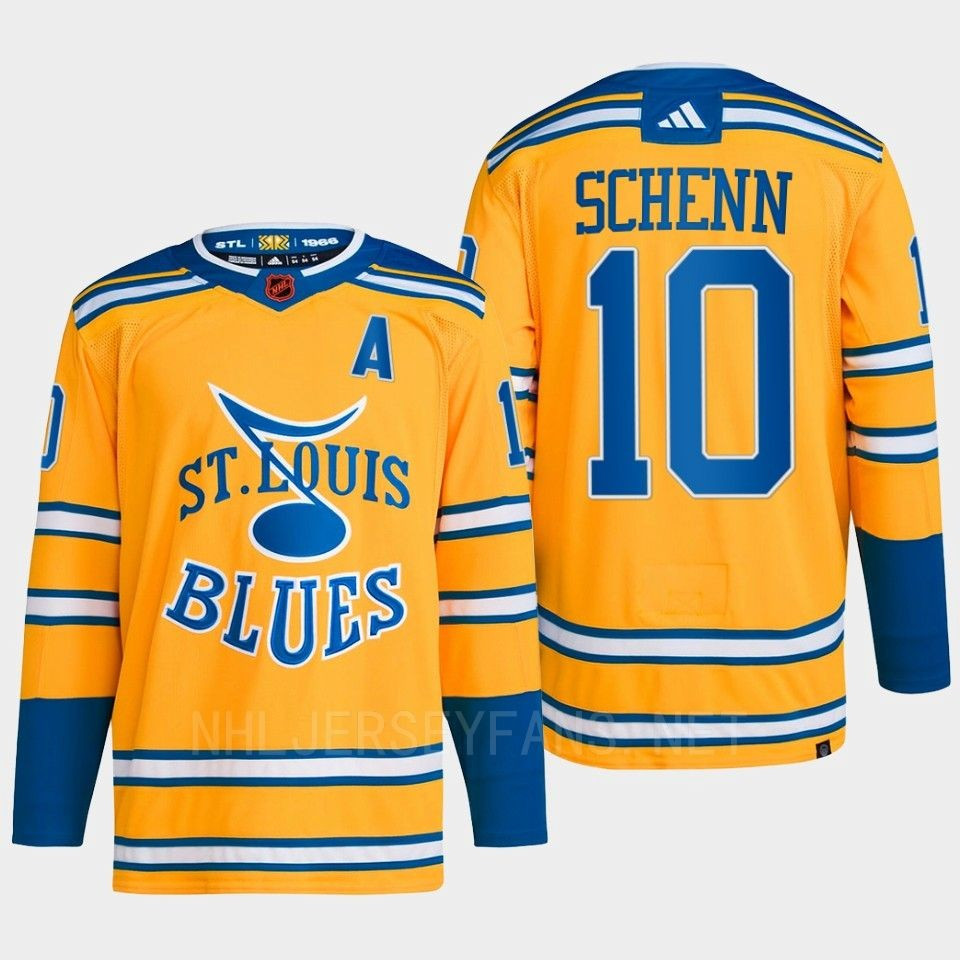 Brayden Schenn 10 Reverse Retro 2.0 2022 St. Louis Blues Yellow Stitched Jersey Primegreen