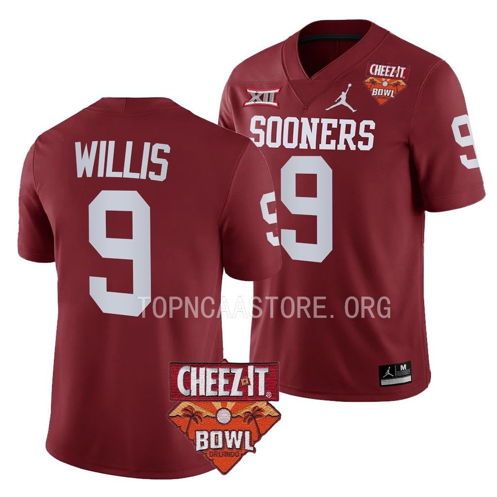 Brayden Willis Oklahoma Sooners 2022 Cheez-It Bowl #9 Jersey Men’s Crimson College Uniform