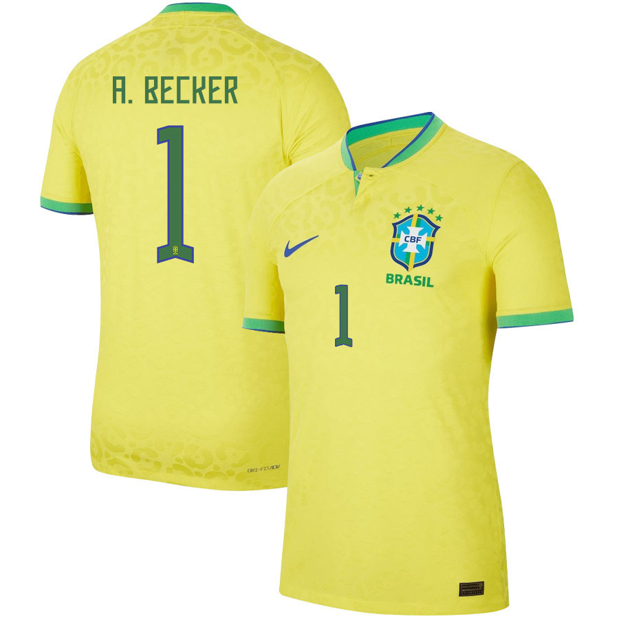 Brazil National Team 2022-23 Alisson Becker 1 Home Men Soccer Jersey – Yellow