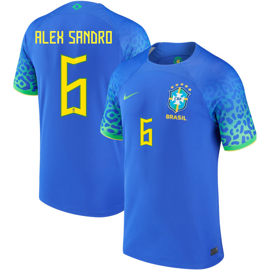 Brazil National Team 2022 Qatar World Cup Alex Sandro 6 Away Men Soccer Jersey