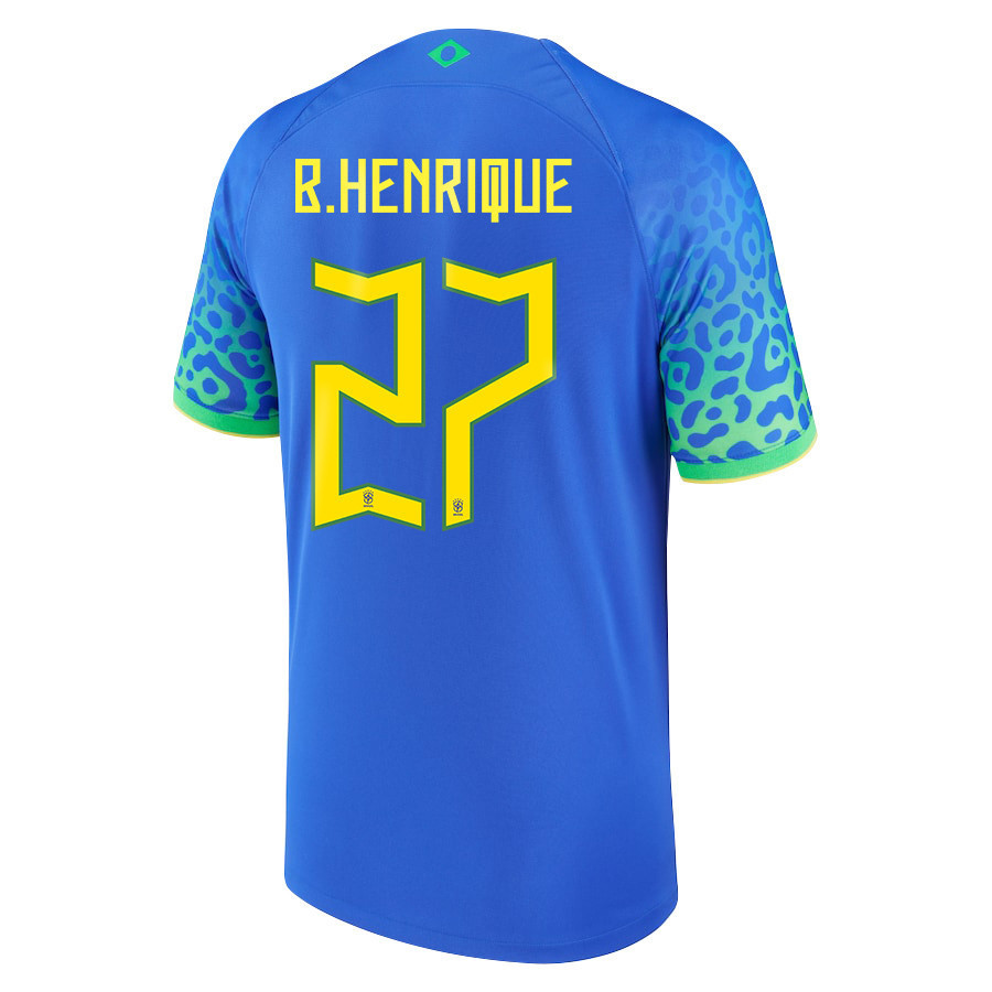 Brazil National Team 2022 Qatar World Cup Bruno Henrique 27 Away Men Soccer Jersey