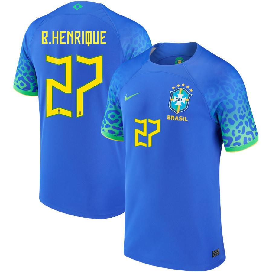 Brazil National Team 2022 Qatar World Cup Bruno Henrique 27 Away Men Soccer Jersey