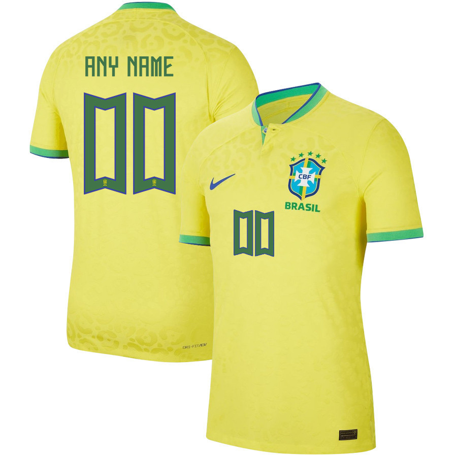 Brazil National Team 2022 Qatar World Cup Custom 00 Yellow Home Men Soccer Jersey