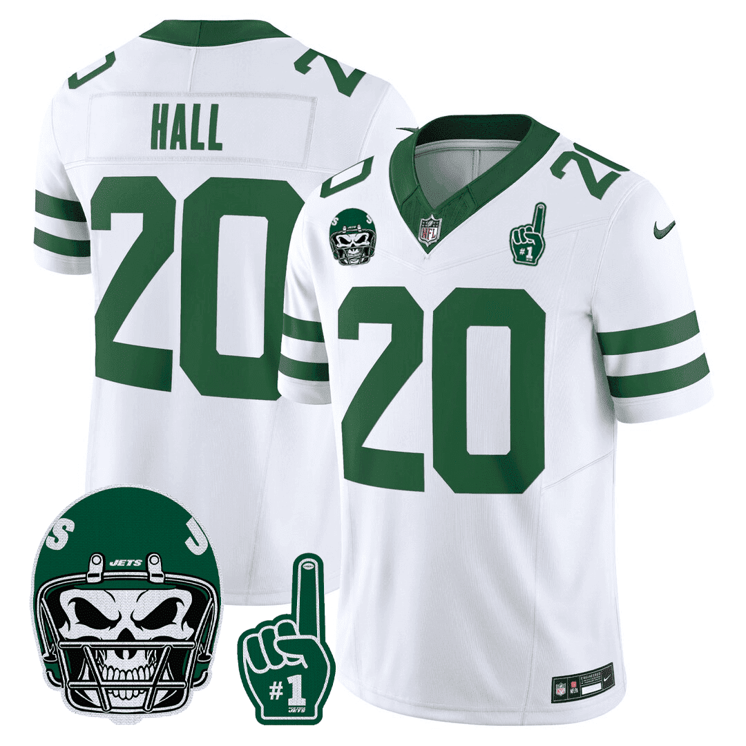 Breece Hall Men's New York Jets 1980s Throwback Limited - Number 1 Patch White Jersey - All Stitched