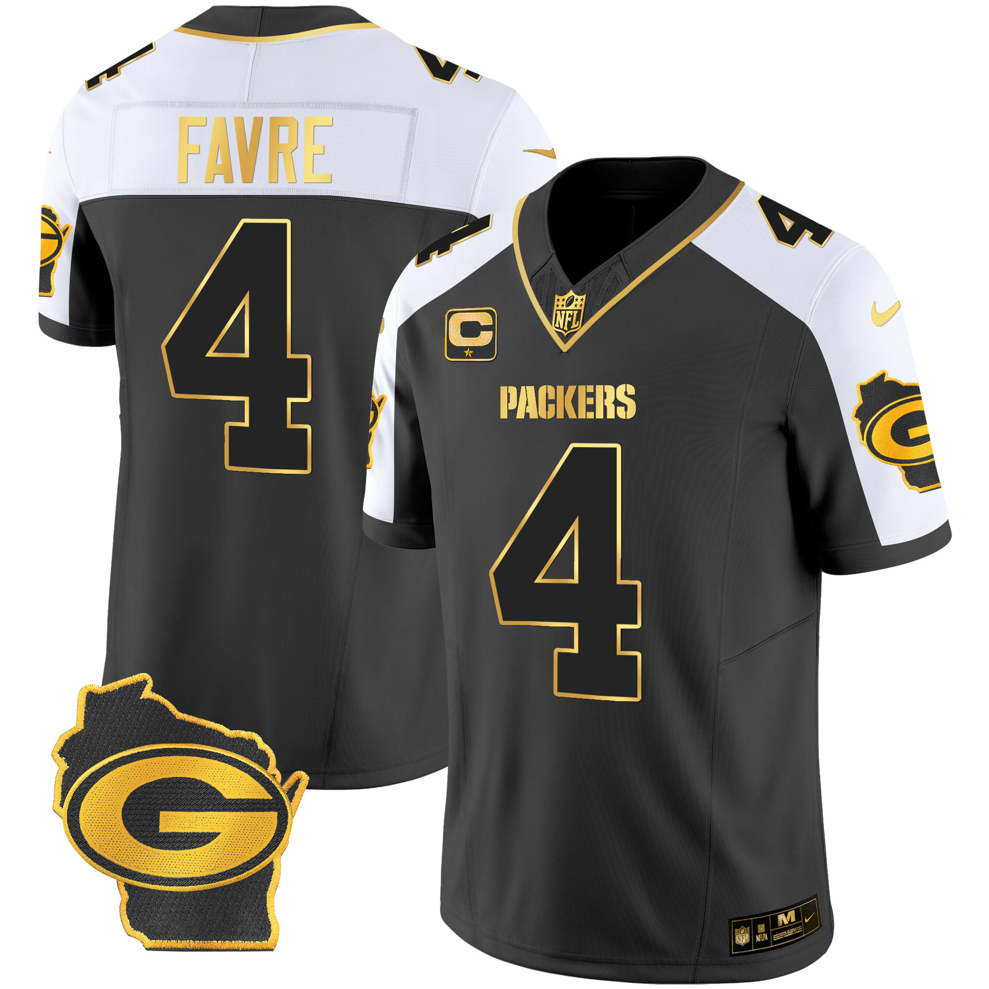 Brett Favre Men's Green Bay Packers Home Patch Gold Vapor Alternate Jersey - All Stitched 