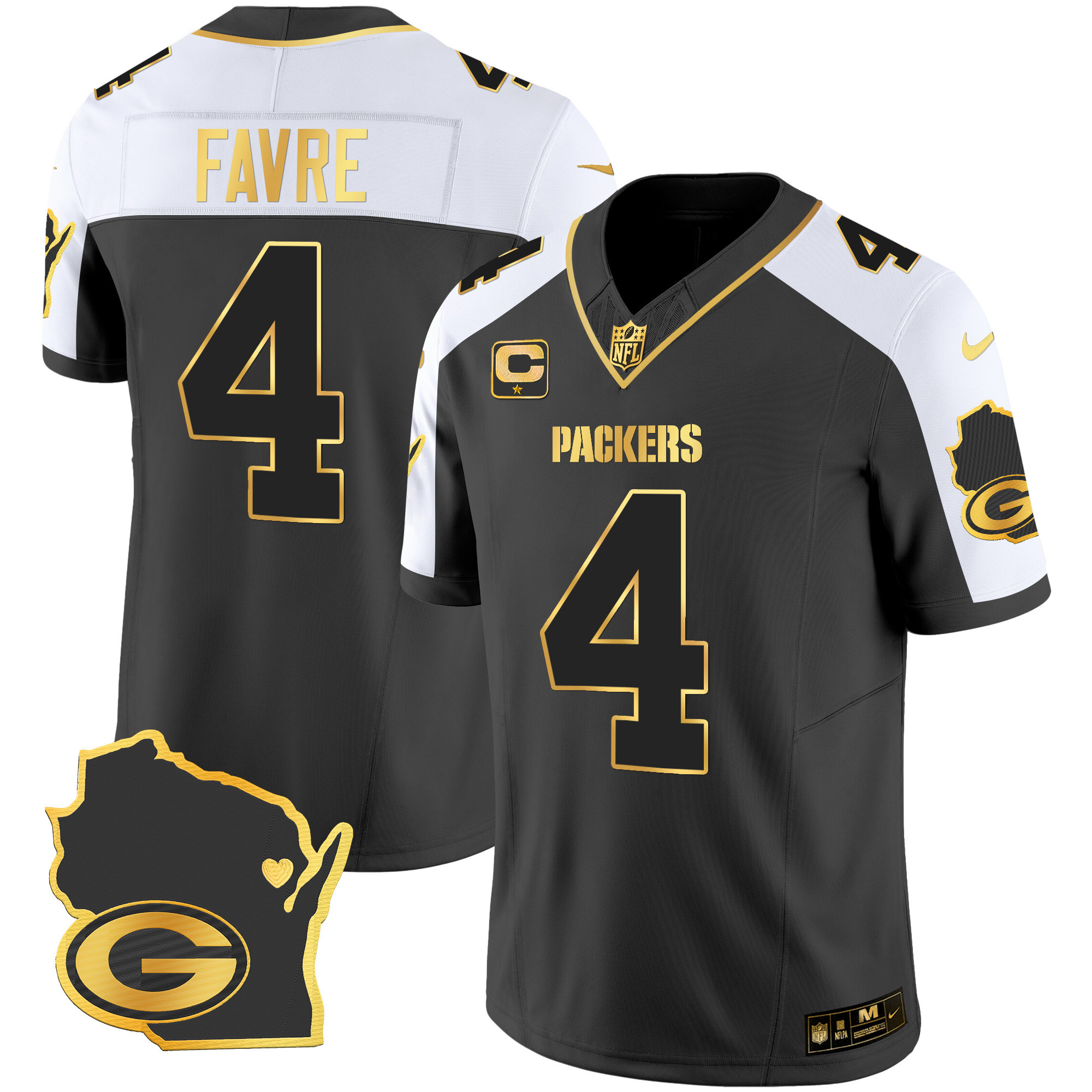 Brett Favre Men's Green Bay Packers Home Patch Gold Vapor Alternate Jersey - All Stitched 