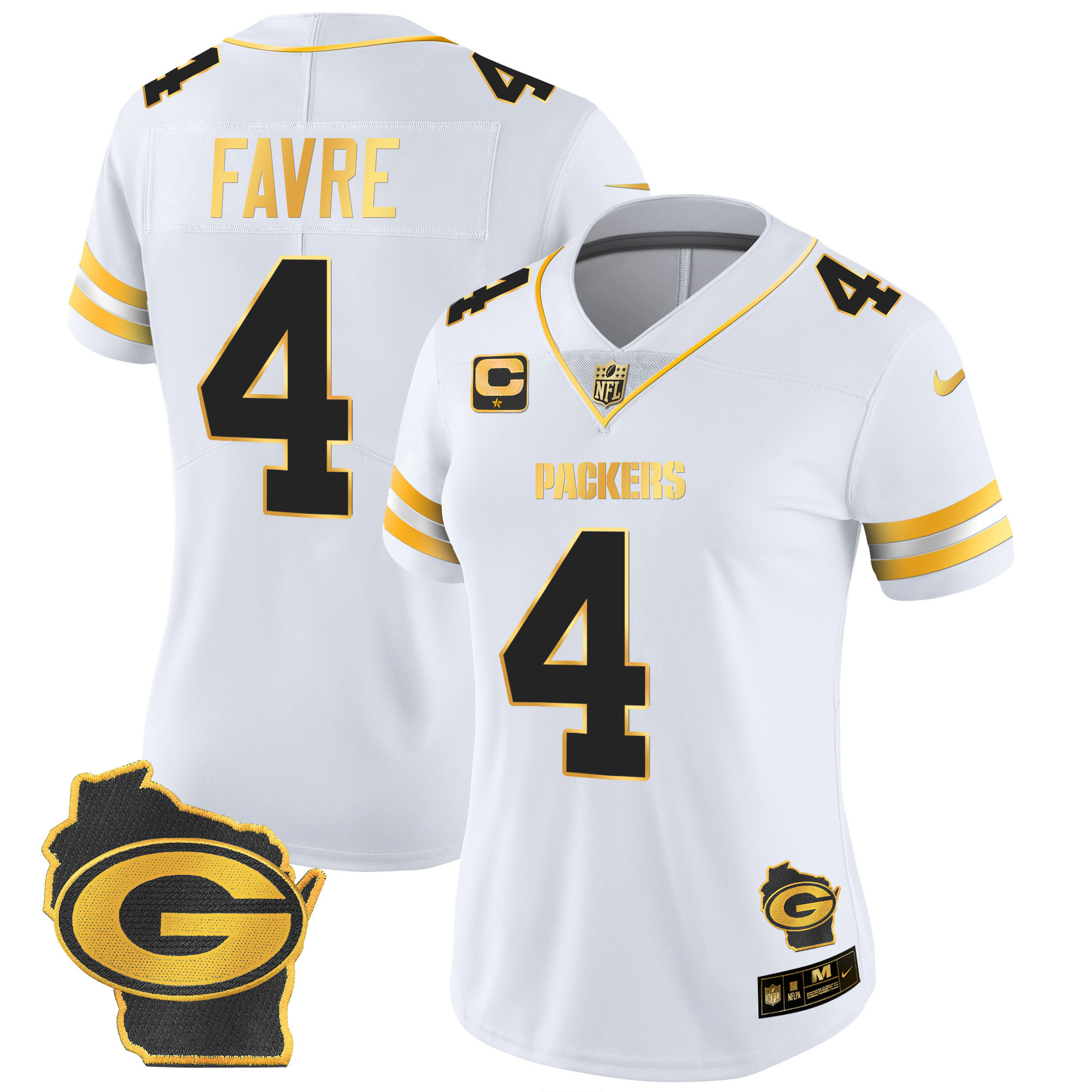 Brett Favre Women's Green Bay Packers Home Patch Gold Vapor White Gold Jersey - All Stitched 