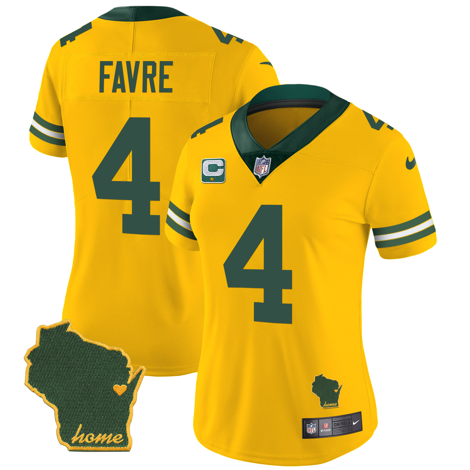 Brett Favre Women's Green Bay Packers Home Patch Vapor Gold Jersey - All Stitched 