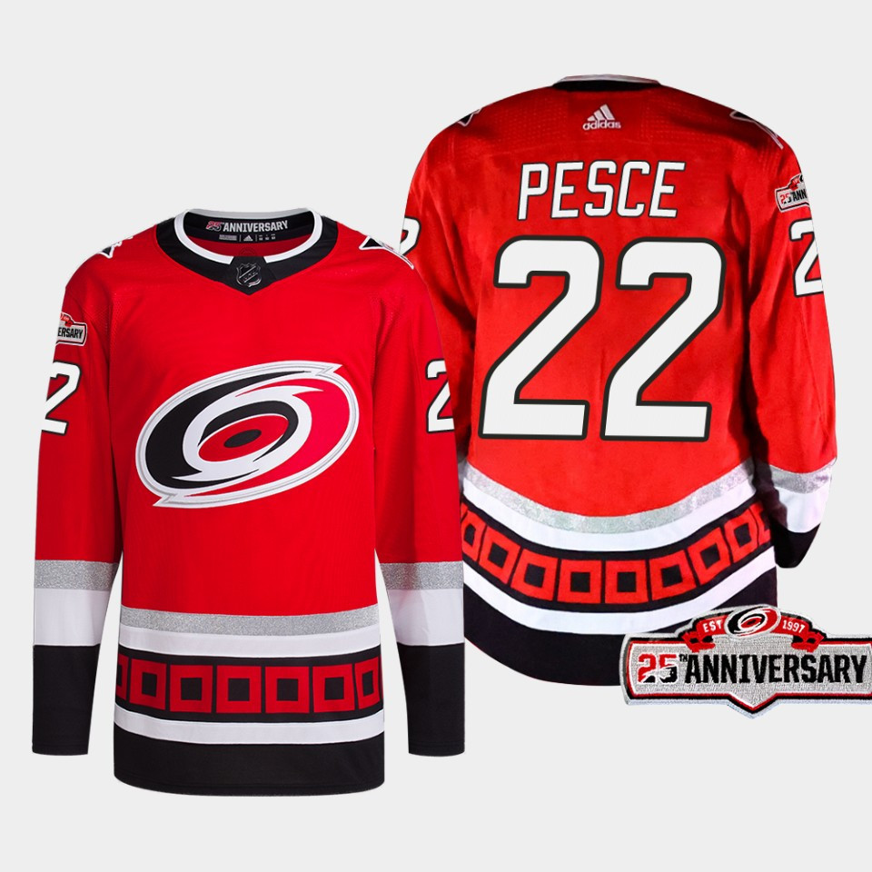 Brett Pesce 22 Carolina Hurricanes Red Stitched Jersey 2022-23 Third 25th Anniversary