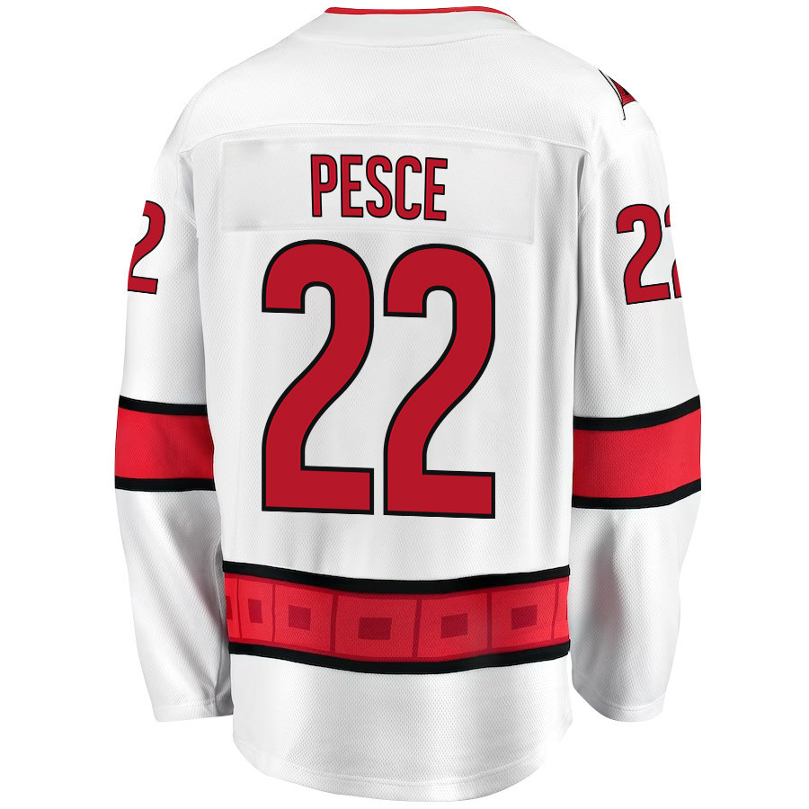 Brett Pesce 22 Carolina Hurricanes Stanley Cup 2023 Playoffs Patch Away Breakaway Men Stitched Jersey – White