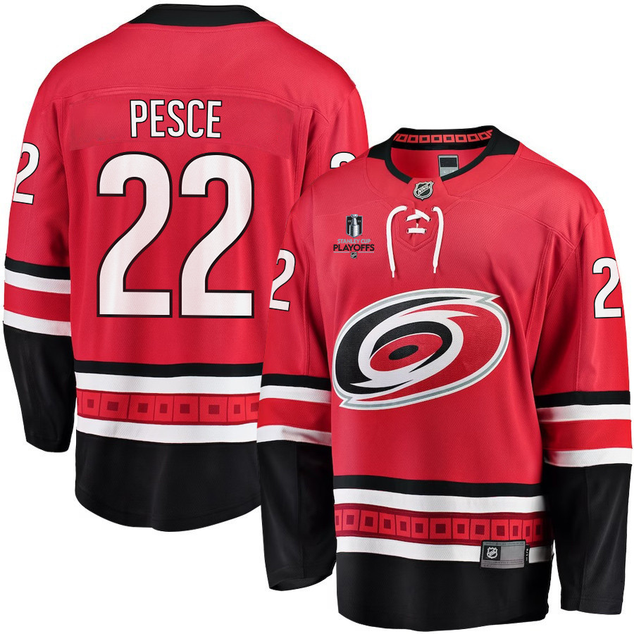 Brett Pesce 22 Carolina Hurricanes Stanley Cup 2023 Playoffs Patch Home Breakaway Men Stitched Jersey – Red