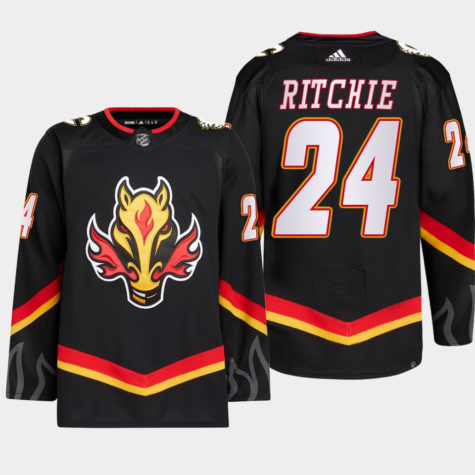 Brett Ritchie 24 Calgary Flames Black Stitched Jersey 2022-23 Blasty Alternate Primegreen