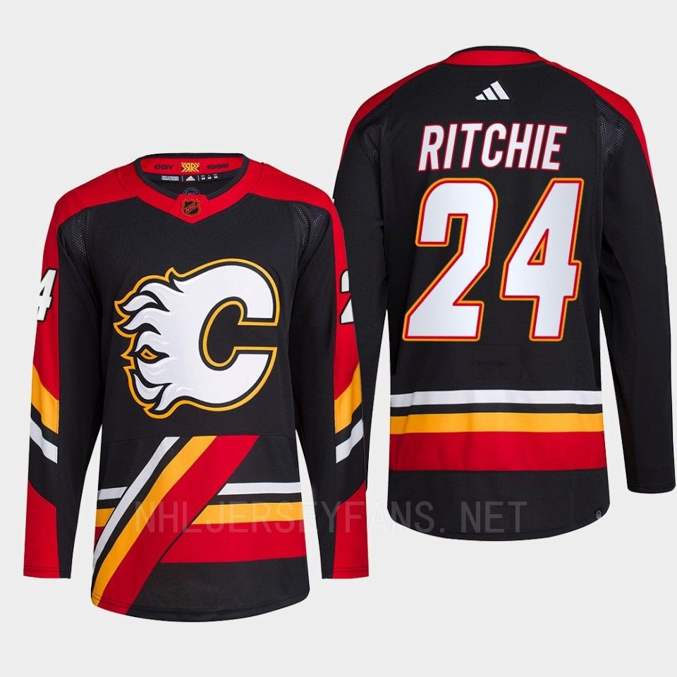Brett Ritchie 24 Reverse Retro 2.0 2022 Calgary Flames Black Stitched Jersey Primegreen
