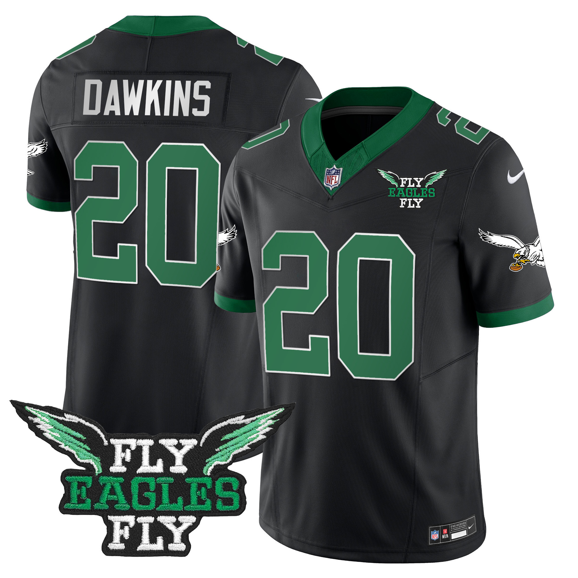 Brian Dawkins Men's Fly Philadelphia Eagles Fly Patch Throwback Kelly Green Vapor Black Jersey - All Stitched
