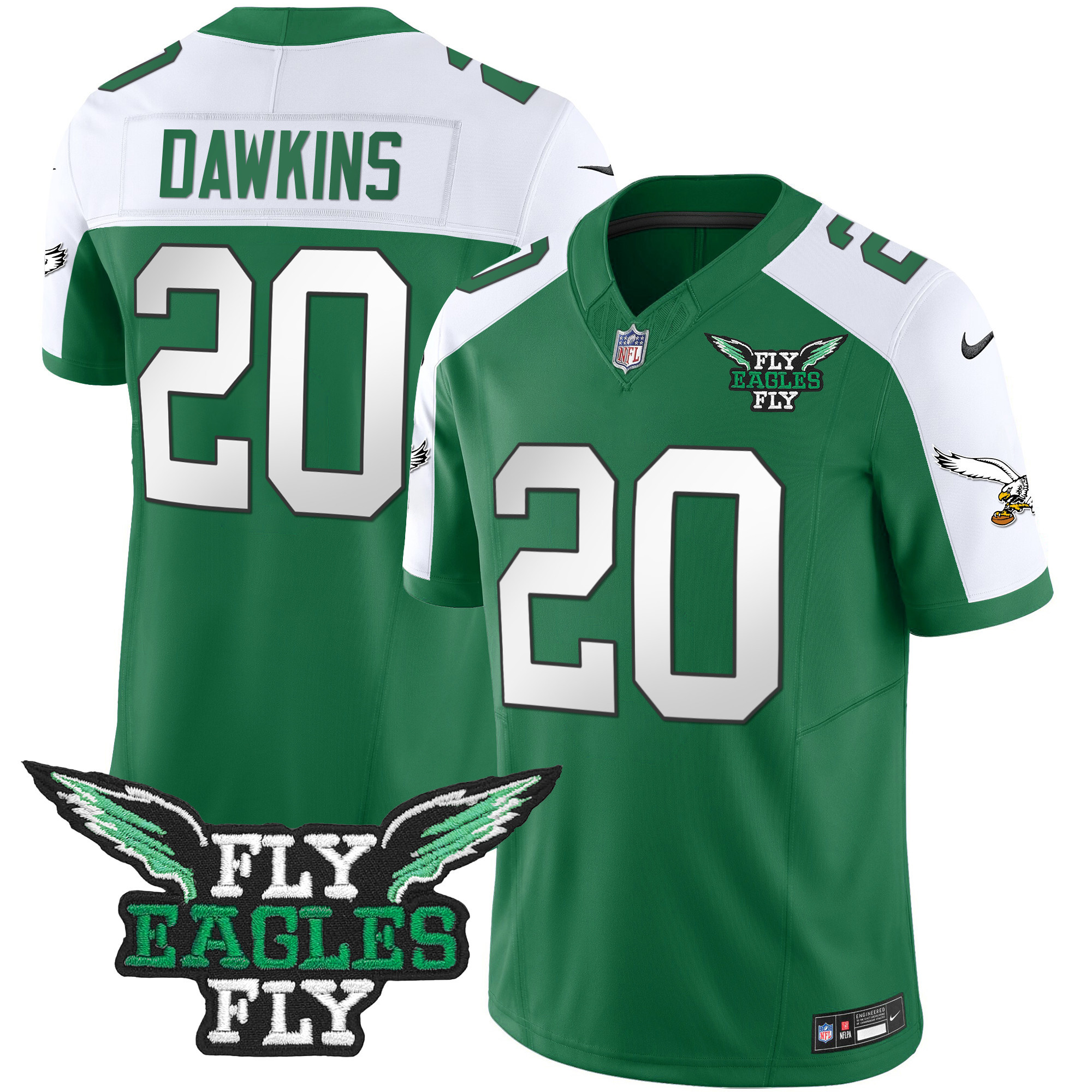 Brian Dawkins Men's Fly Philadelphia Eagles Fly Patch Throwback Kelly Green Vapor Kelly Alternate Jersey - All Stitched