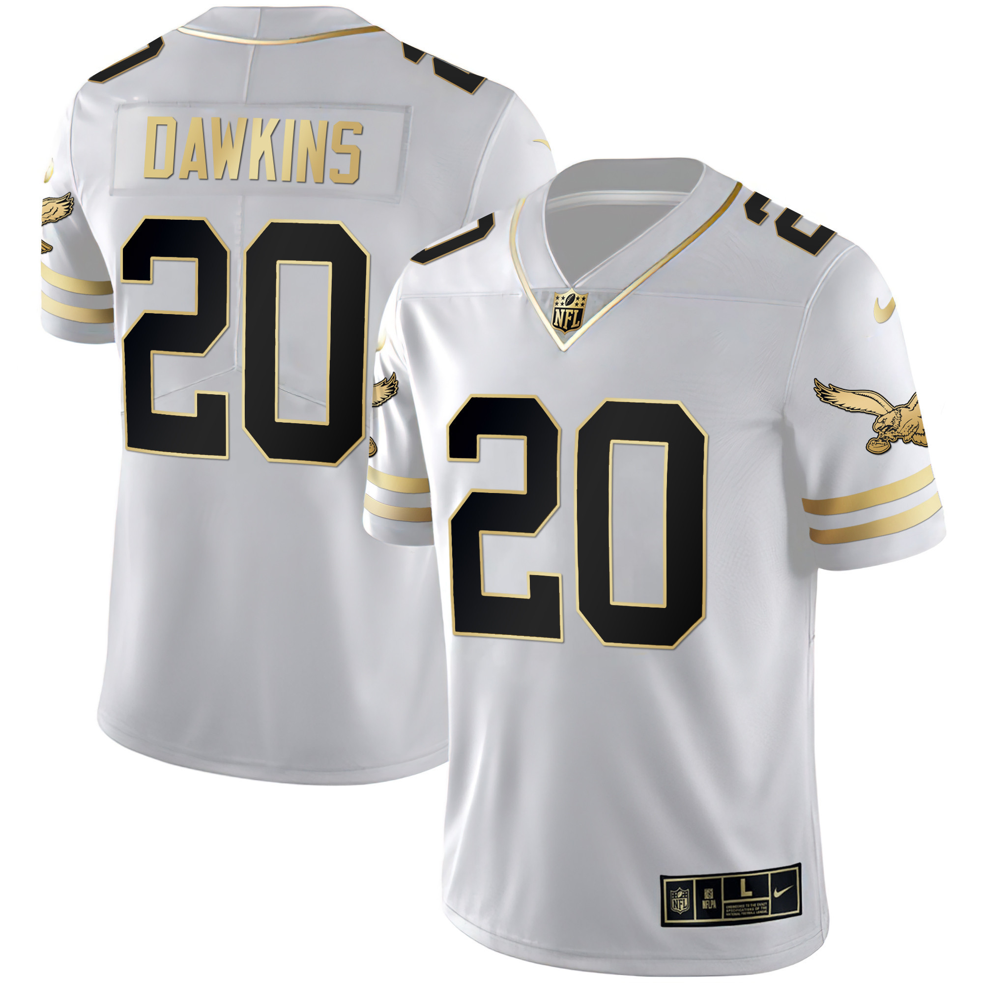 Brian Dawkins Men's Philadelphia Eagles Gold & Kelly Vapor V2 White Gold Jersey - All Stitched