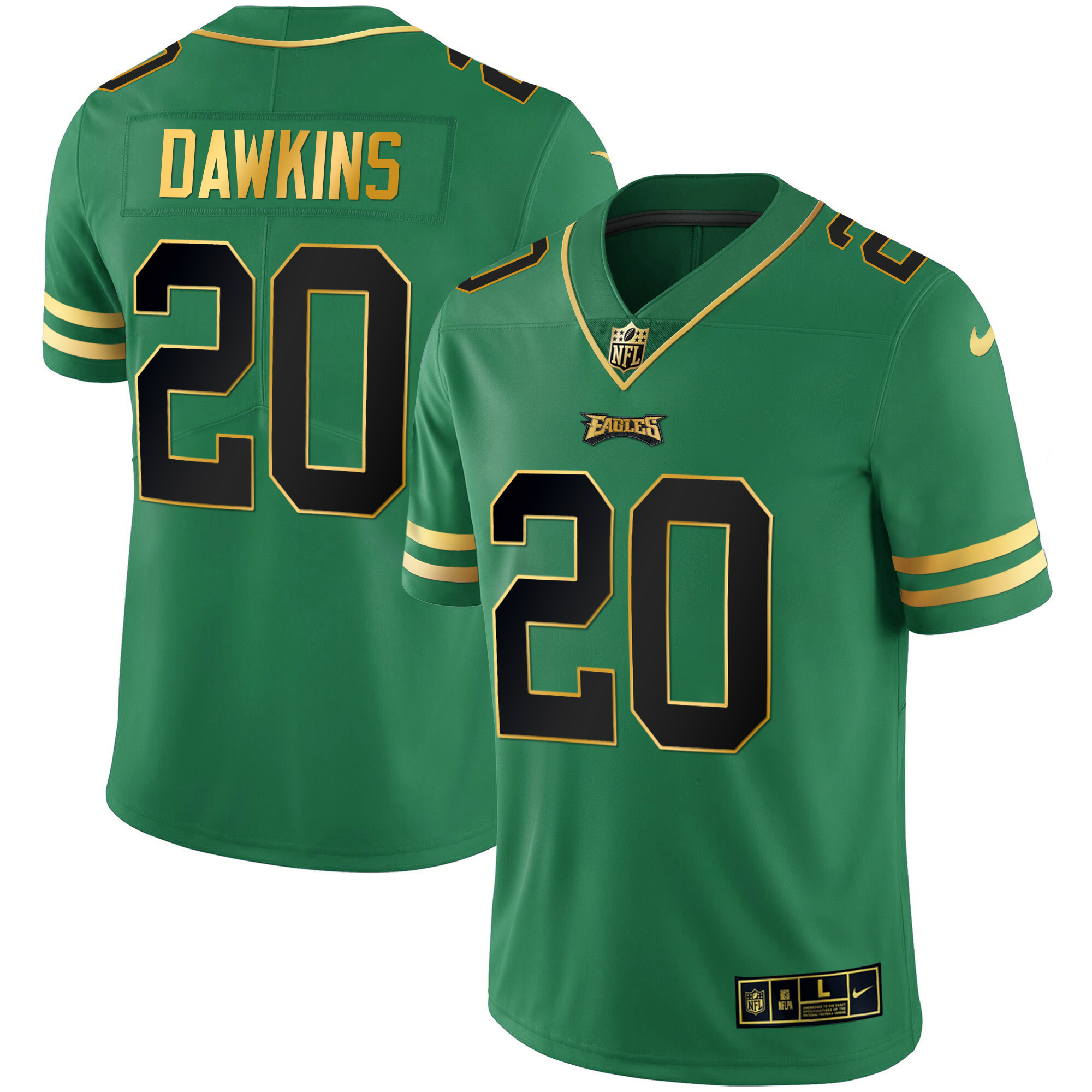 Brian Dawkins Men's Philadelphia Eagles Gold & Kelly Vapor V3 Kelly Green Jersey - All Stitched