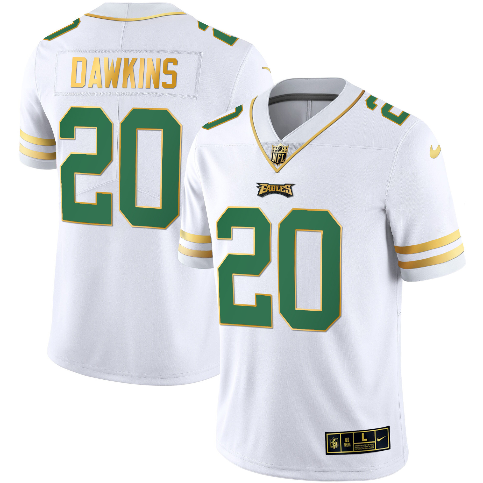 Brian Dawkins Men's Philadelphia Eagles Gold & Kelly Vapor V3 Kelly White Jersey - All Stitched
