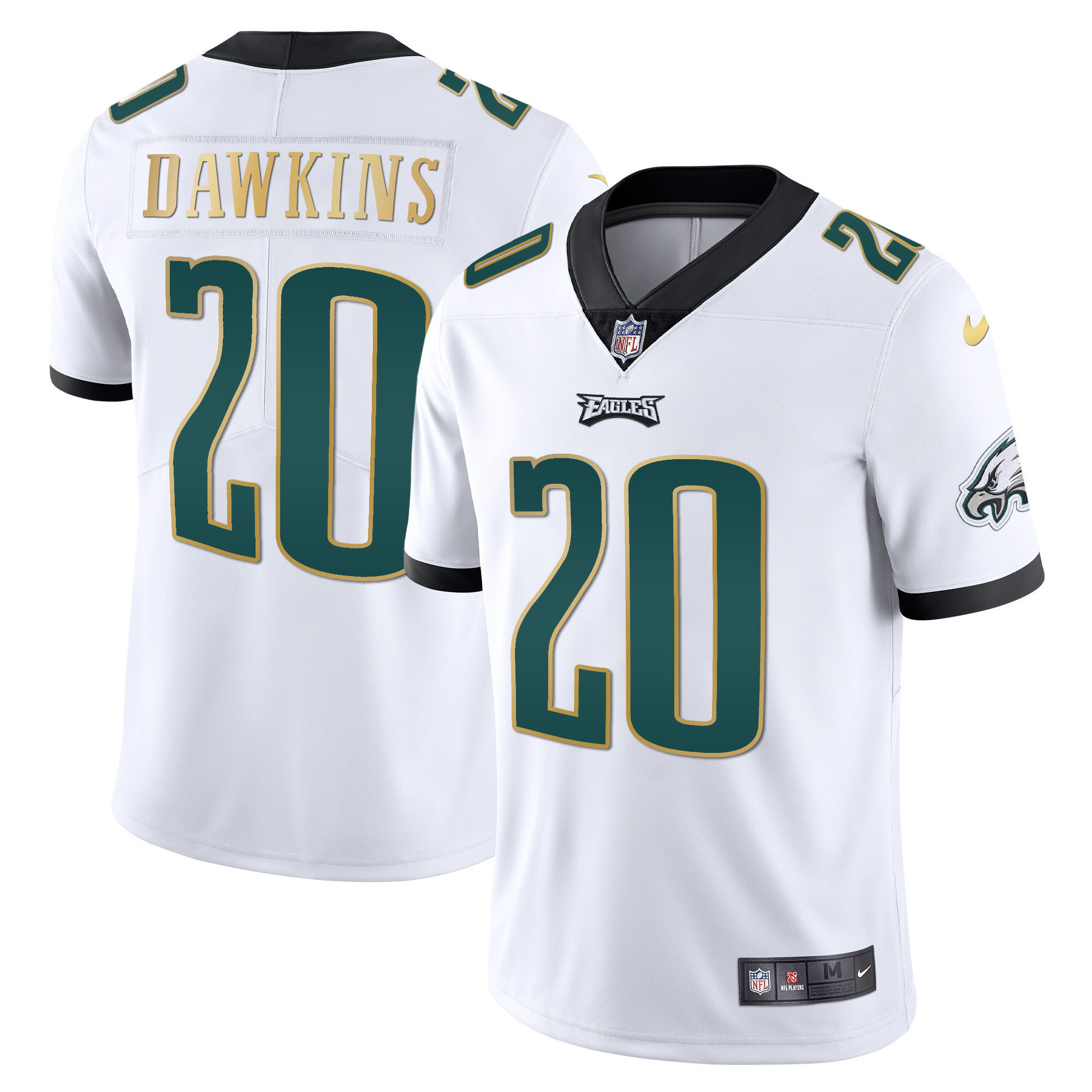 Brian Dawkins Men's Philadelphia Eagles Gold Trim Vapor Player White Gold Trim Jersey - All Stitched