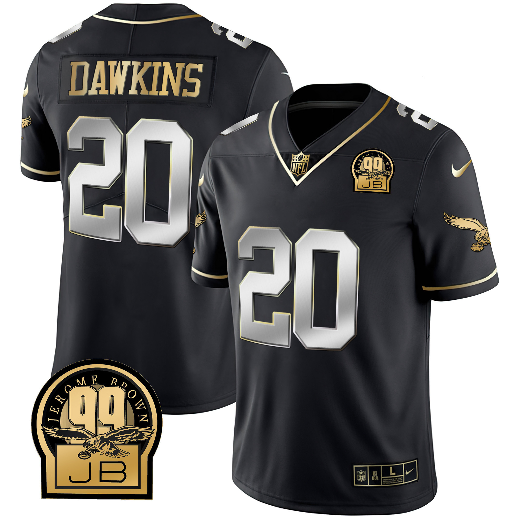 Brian Dawkins Men's Philadelphia Eagles Jerome Brown Retired Patch Gold & Kelly Black Limited Jersey - All Stitched