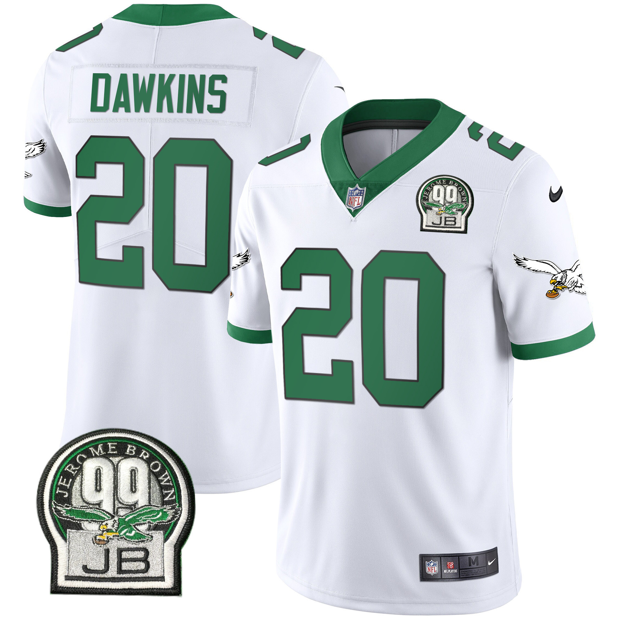Brian Dawkins Men's Philadelphia Eagles Jerome Brown Retired Patch Gold & Kelly Kelly White Jersey - All Stitched