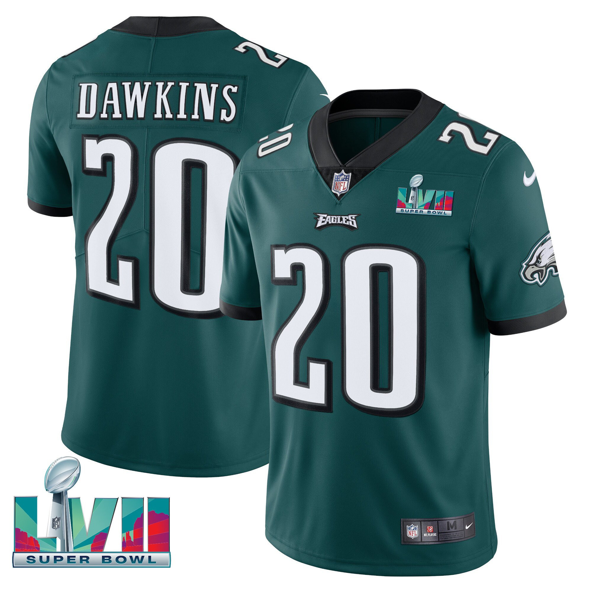 Brian Dawkins Men's Philadelphia Eagles Super Bowl Patch Vapor Midnight Green Jersey - All Stitched