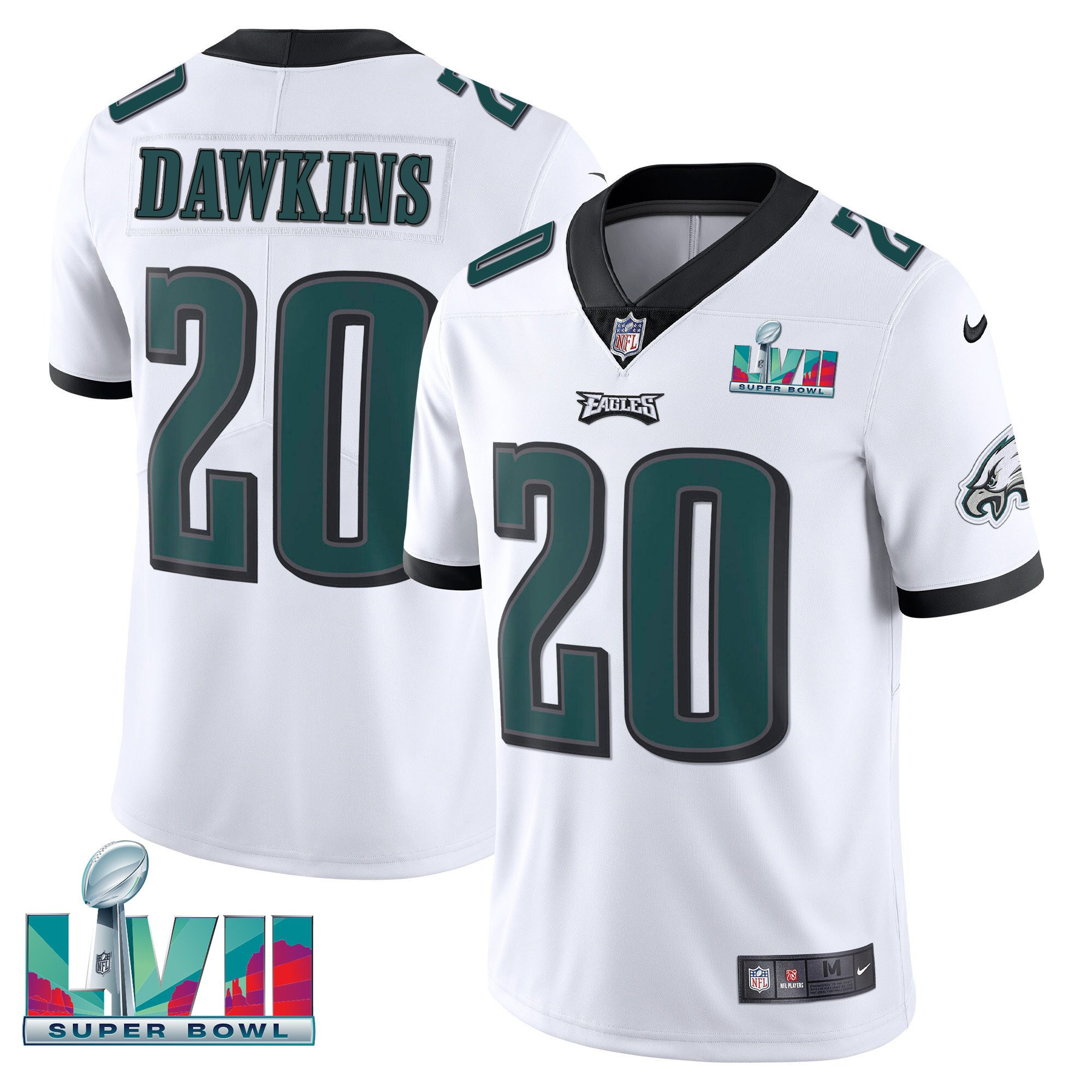 Brian Dawkins Men's Philadelphia Eagles Super Bowl Patch Vapor White Jersey - All Stitched
