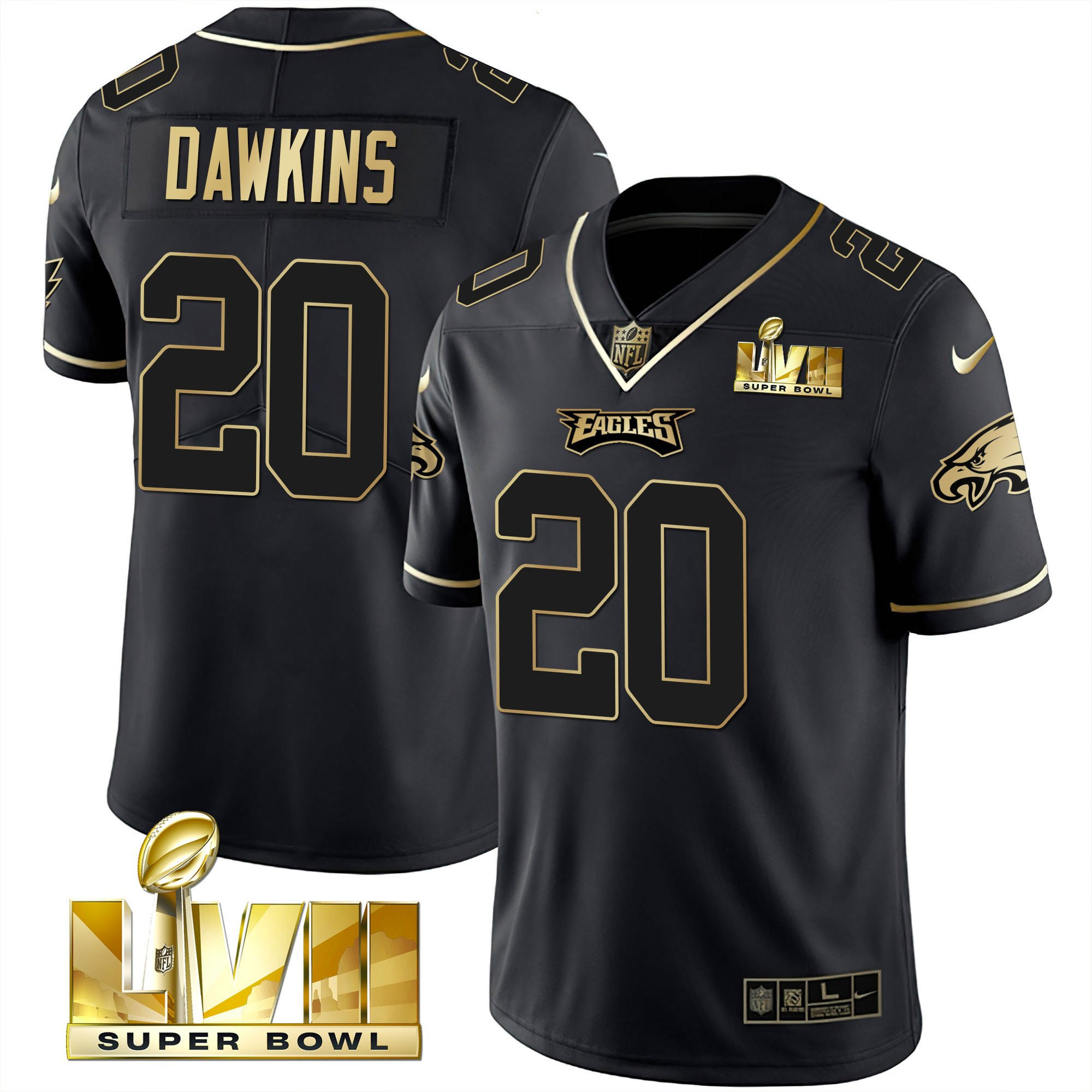 Brian Dawkins Men's Philadelphia Eagles Super Bowl Vapor Gold Black Gold Jersey - All Stitched