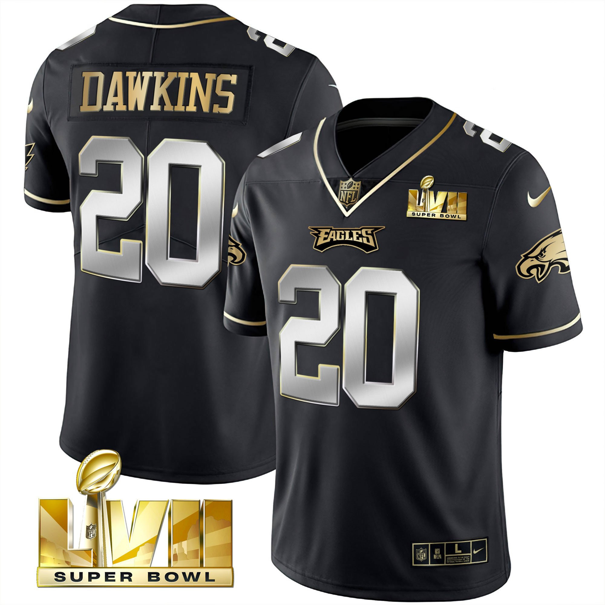 Brian Dawkins Men's Philadelphia Eagles Super Bowl Vapor Gold Black Limited Jersey - All Stitched