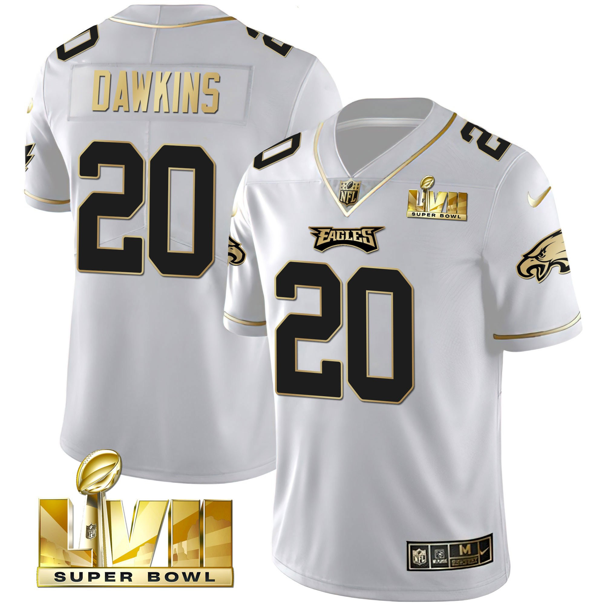 Brian Dawkins Men's Philadelphia Eagles Super Bowl Vapor Gold White Gold Jersey - All Stitched