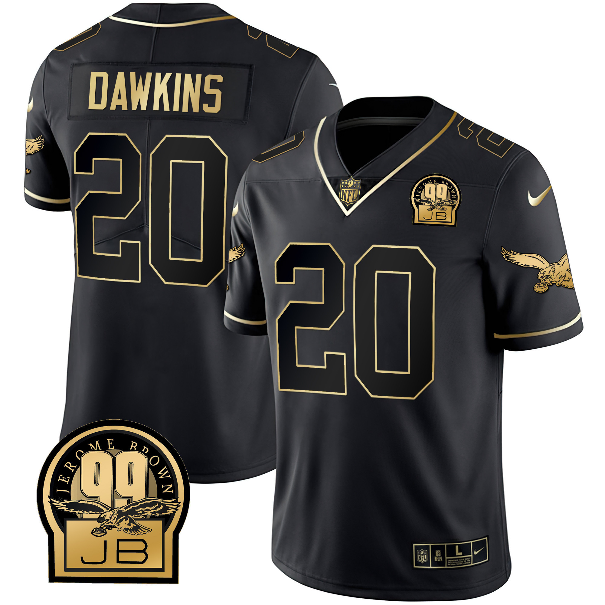 Brian Dawkins Philadelphia Eagles Jerome Brown Retired Patch Black Gold & Kelly Jersey - All Stitched