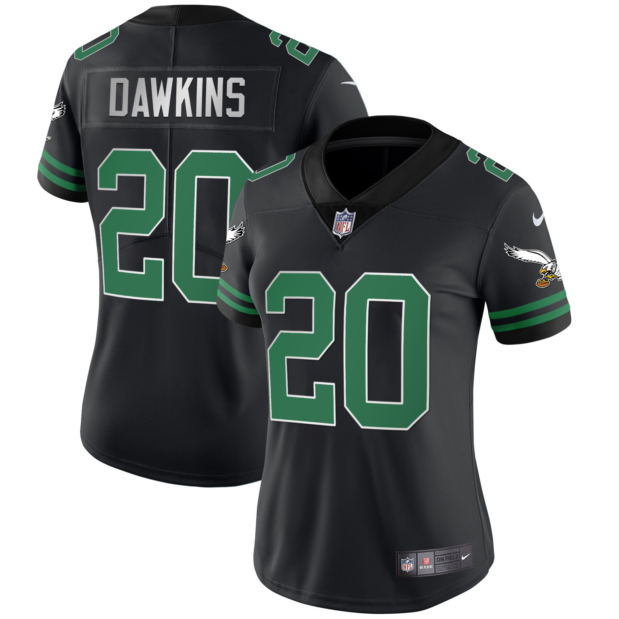 Brian Dawkins Women's Philadelphia Eagles Gold & Kelly Vapor V2 Kelly Black Jersey - All Stitched