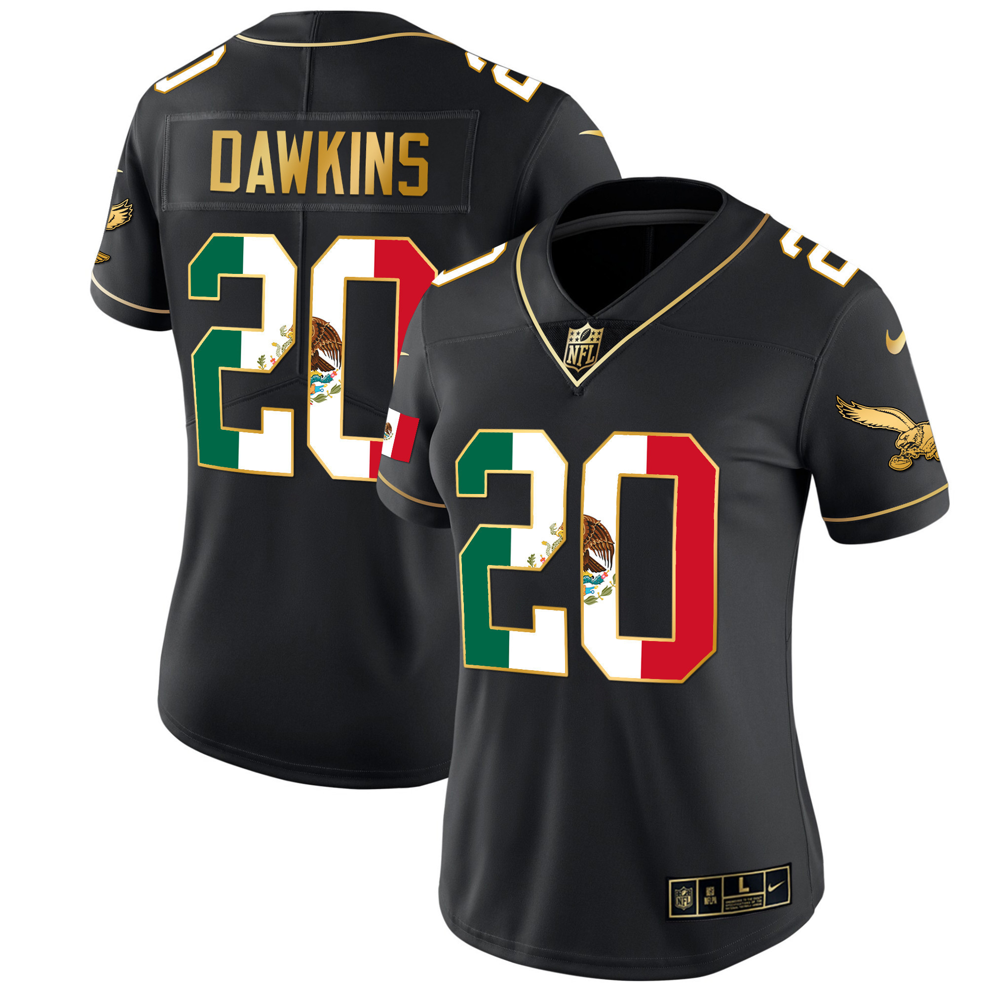 Brian Dawkins Women's Philadelphia Eagles Mexico Gold & Kelly Vapor Black Gold Jersey - All Stitched