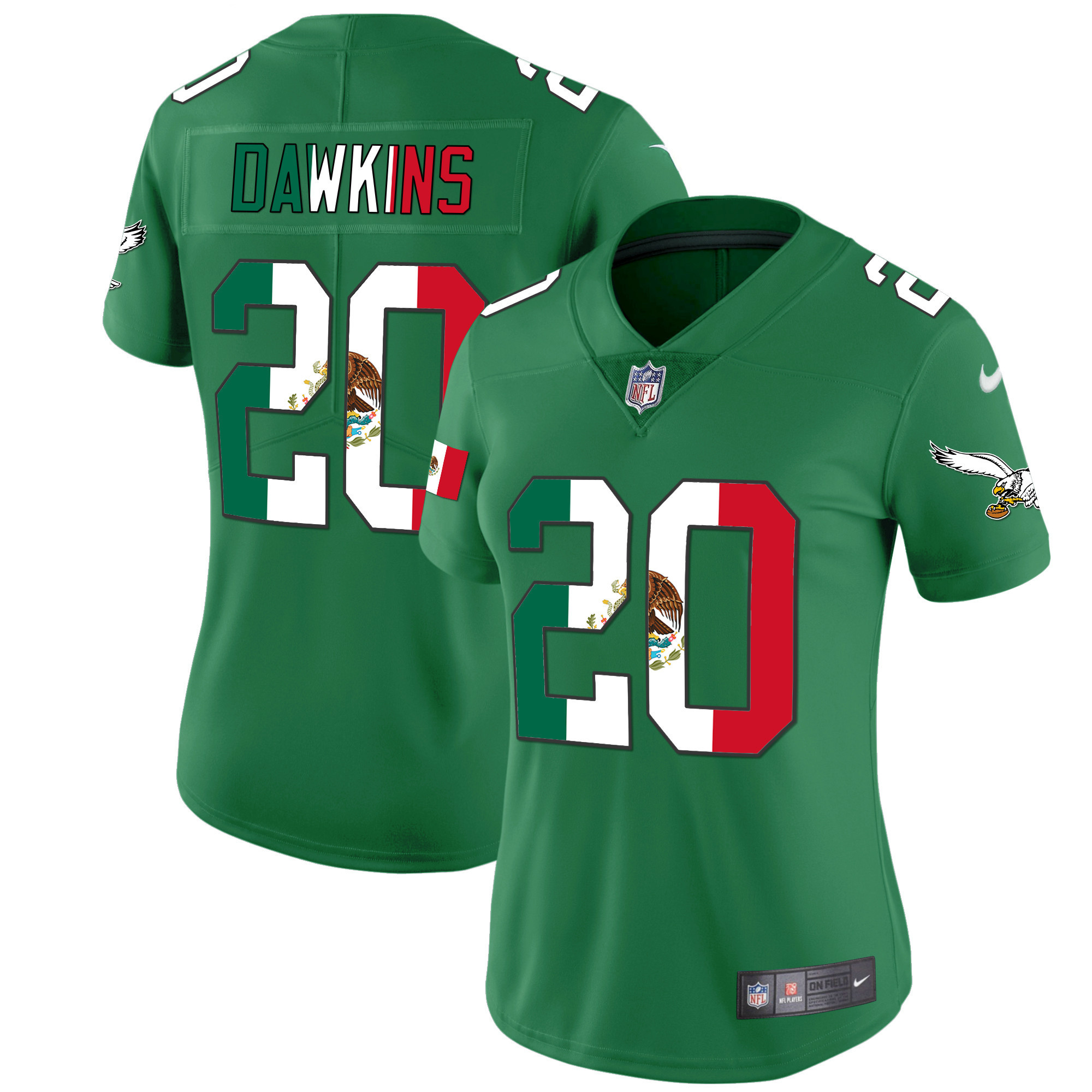 Brian Dawkins Women's Philadelphia Eagles Mexico Gold & Kelly Vapor Kelly Green Jersey - All Stitched