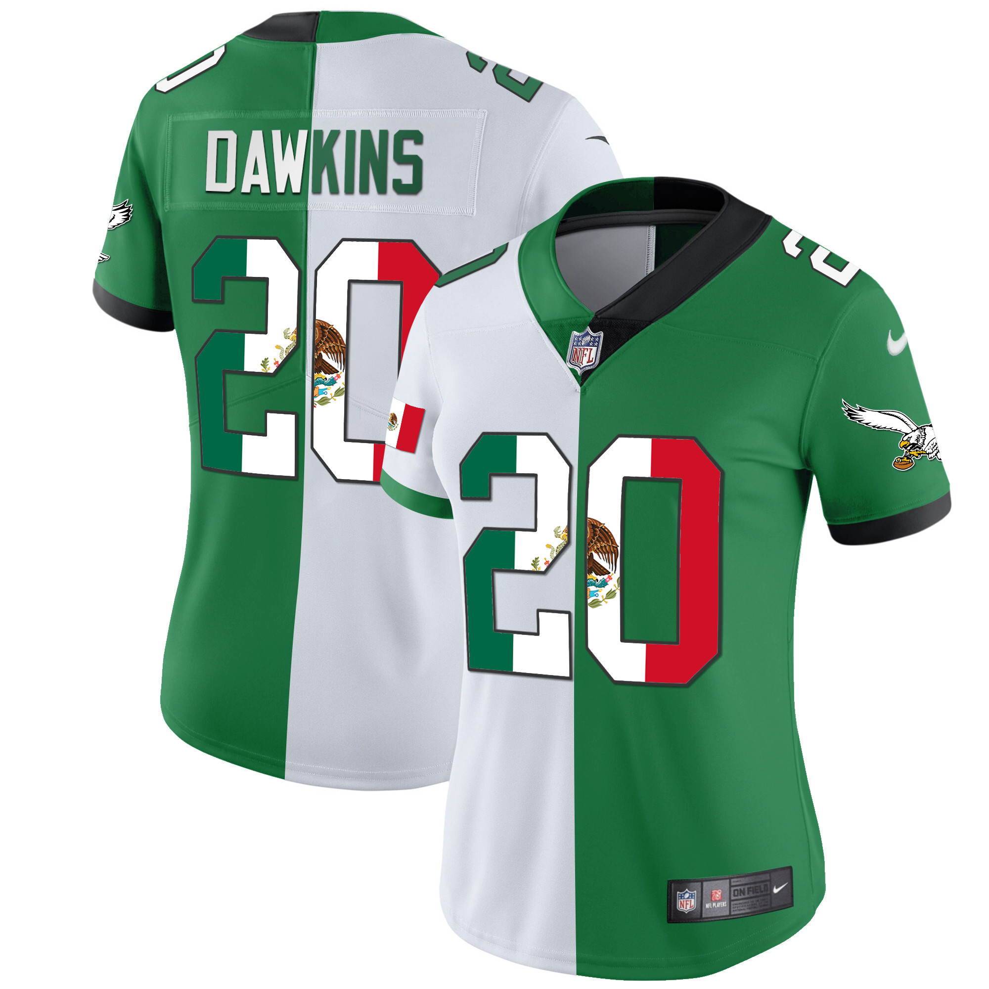 Brian Dawkins Women's Philadelphia Eagles Mexico Gold & Kelly Vapor Split Jersey - All Stitched