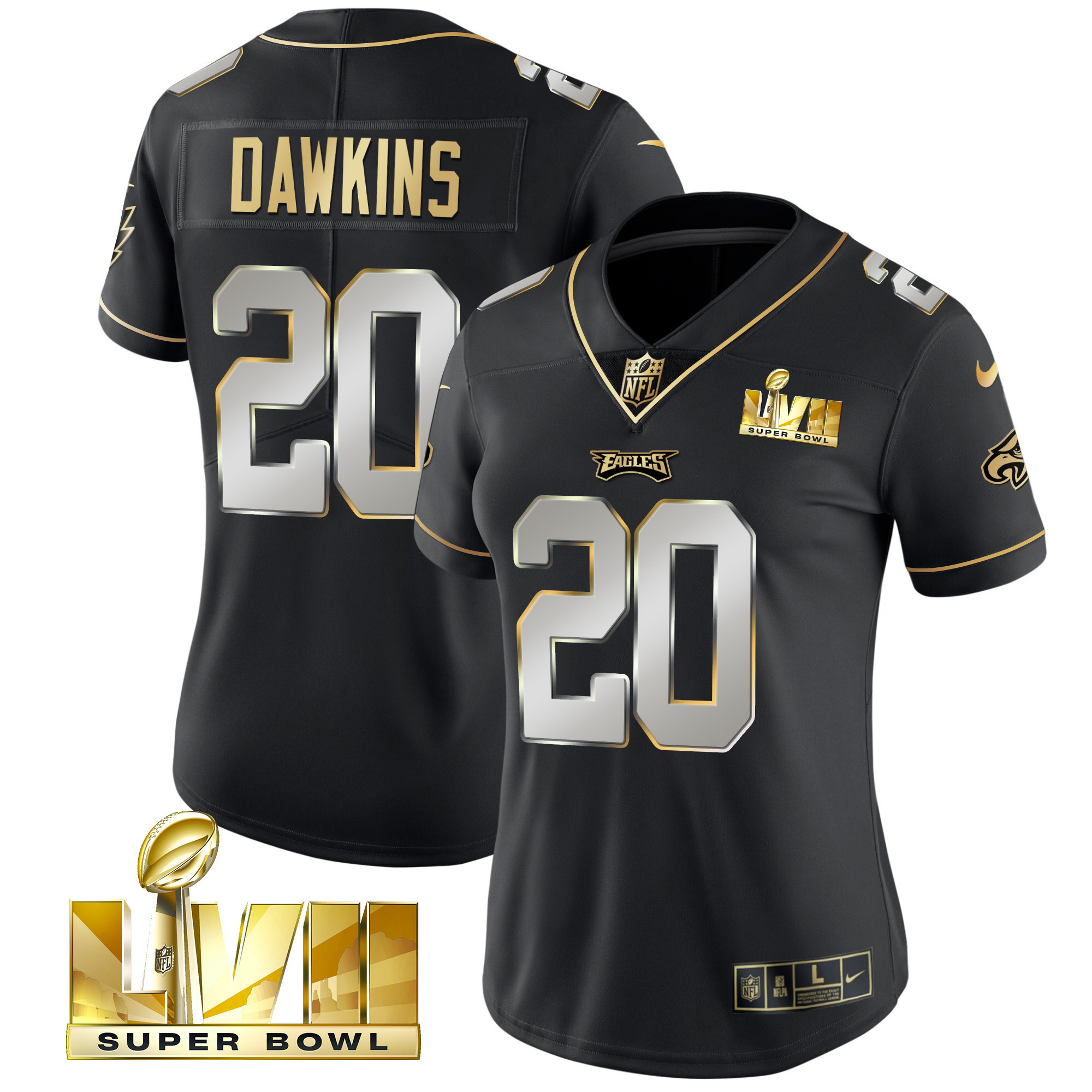 Brian Dawkins Women's Philadelphia Eagles Super Bowl LVII Gold Vapor Black Limited Jersey - All Stitched