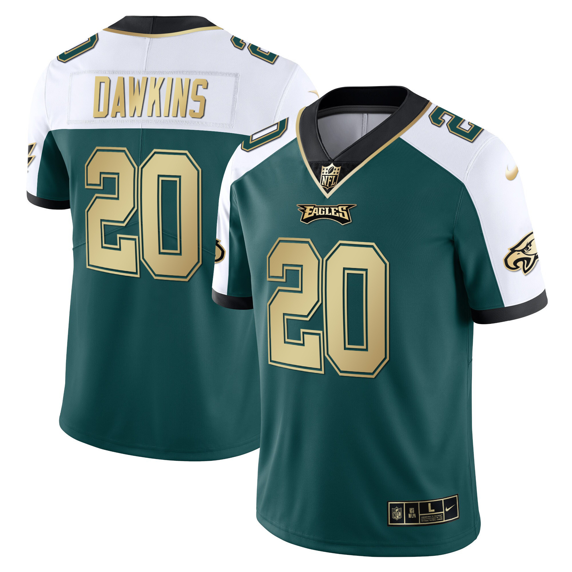 Brian Dawkins Youth's Philadelphia Eagles Gold & Split Vapor Alternate Green Jersey - All Stitched