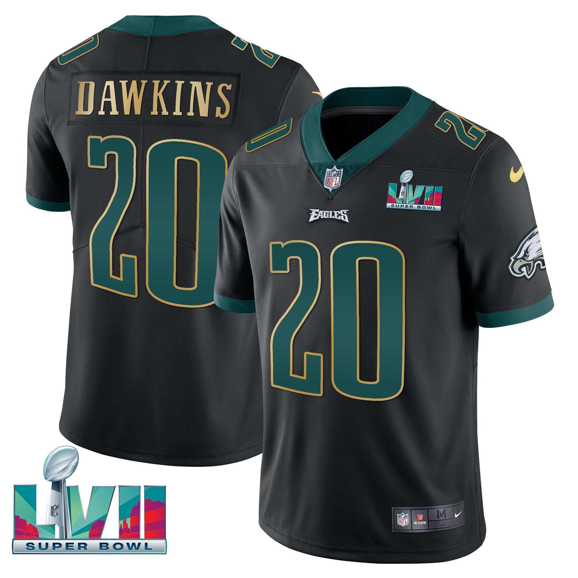 Brian Dawkins Youth's Philadelphia Eagles Super Bowl Patch Vapor Black Gold Trim Jersey - All Stitched