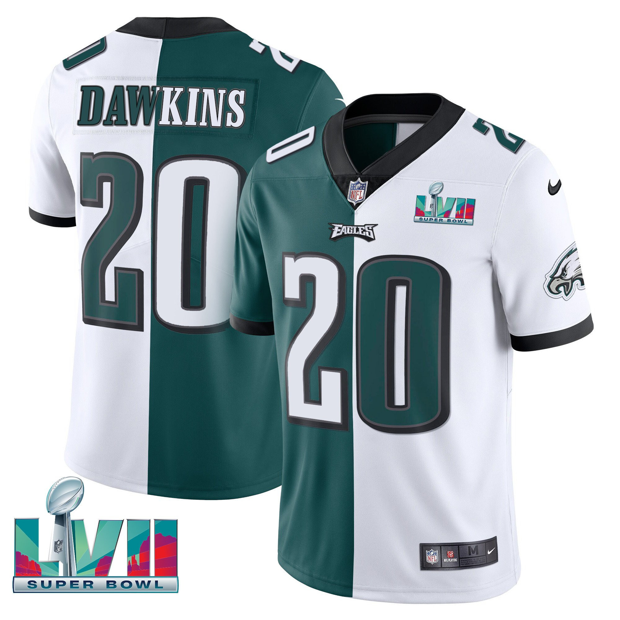 Brian Dawkins Youth's Philadelphia Eagles Super Bowl Patch Vapor Split Jersey - All Stitched